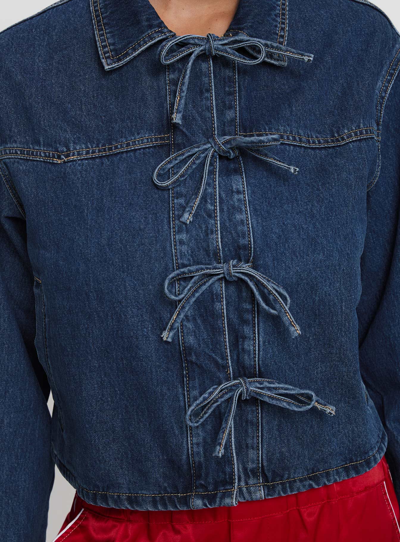 Good On You Bow Detail Jacket Blue Denim - Image 6