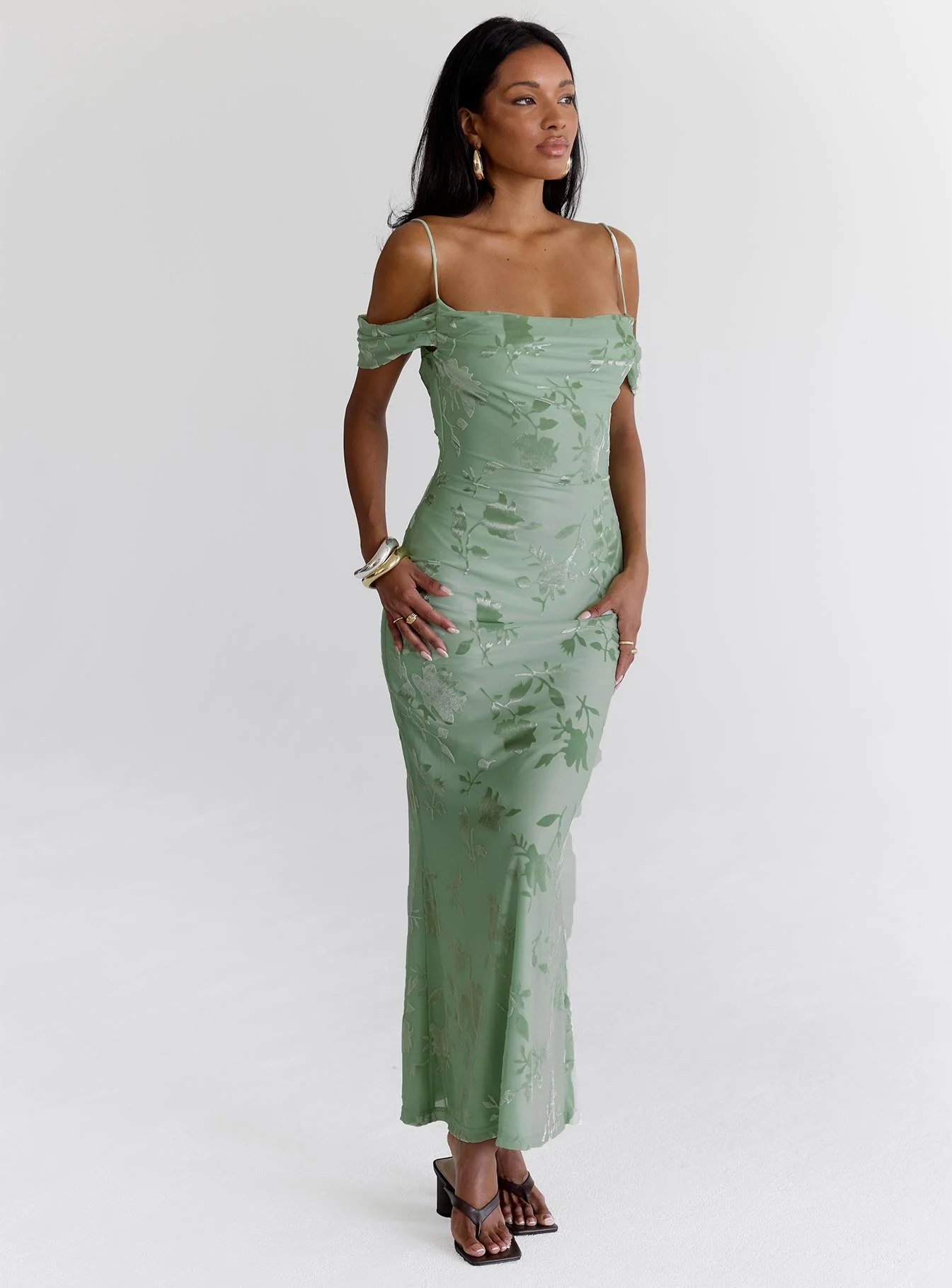 Green Gables Burnout Maxi Dress Sage - Image 2