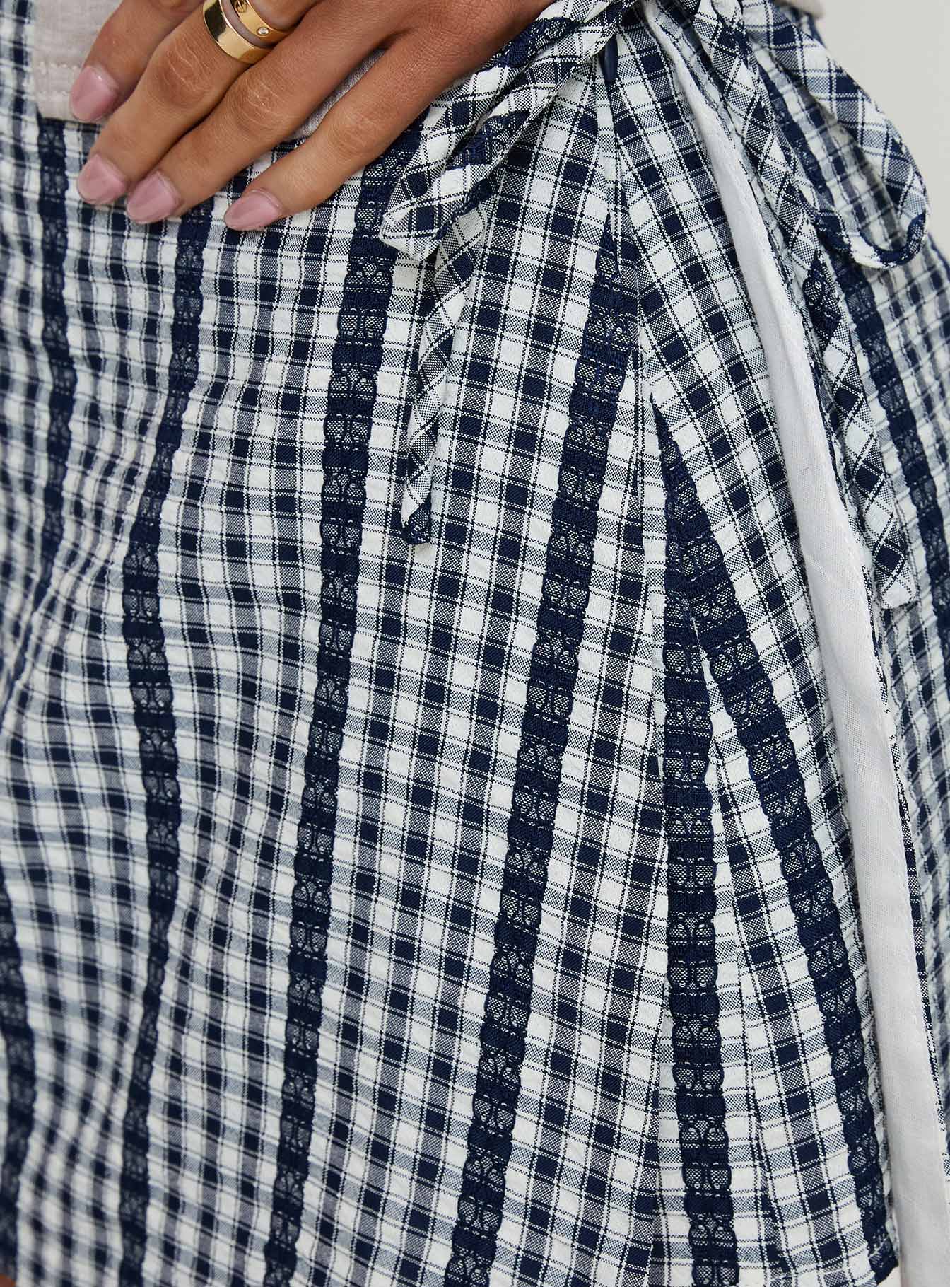 Gulliver Tie Side Mini Skort Navy Gingham - Image 6