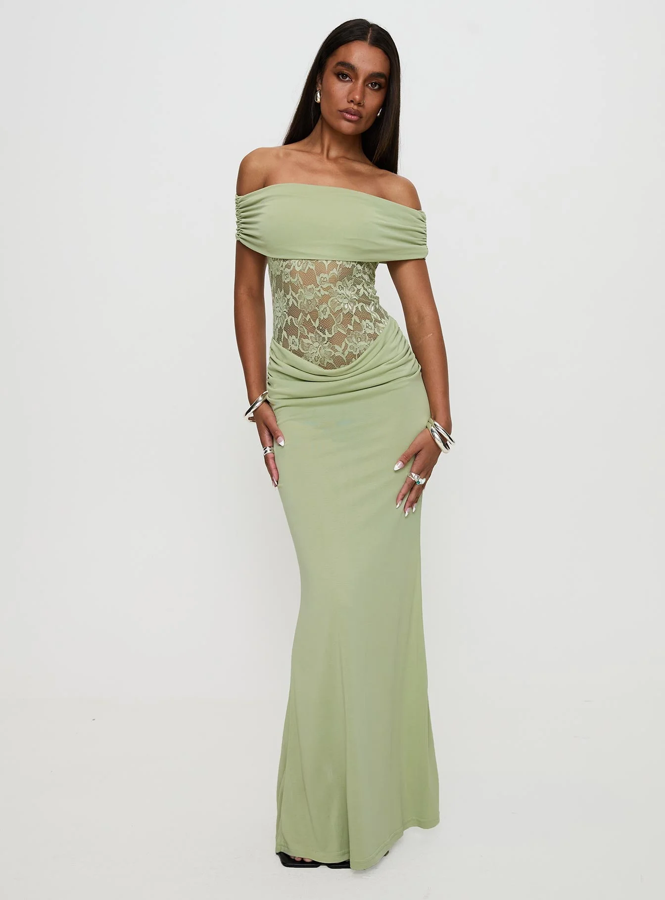 Gwendolen Off The Shoulder Maxi Dress Green - Image 2