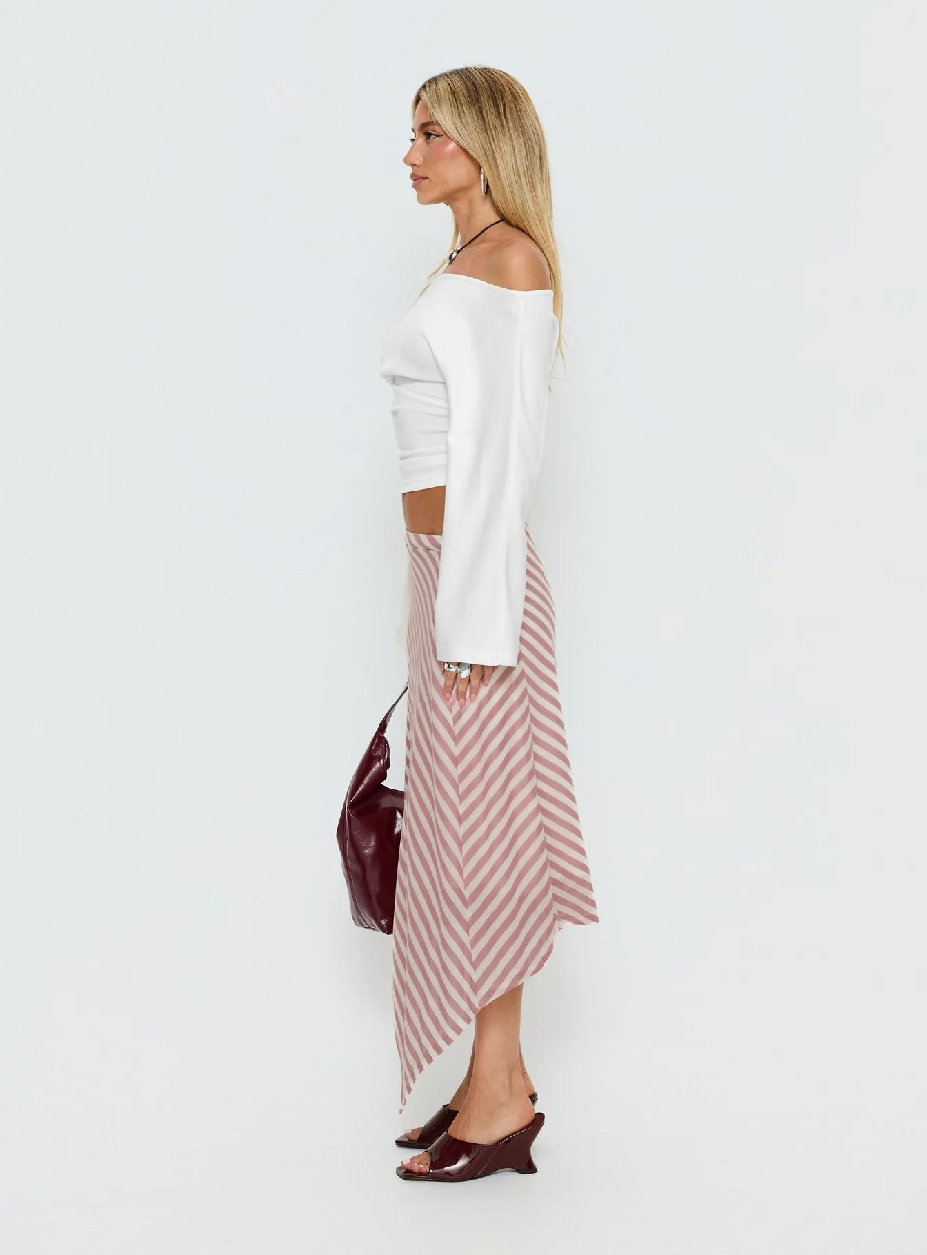 Gwenora Asymmetrical Midi Skirt Pink Stripe - Image 4