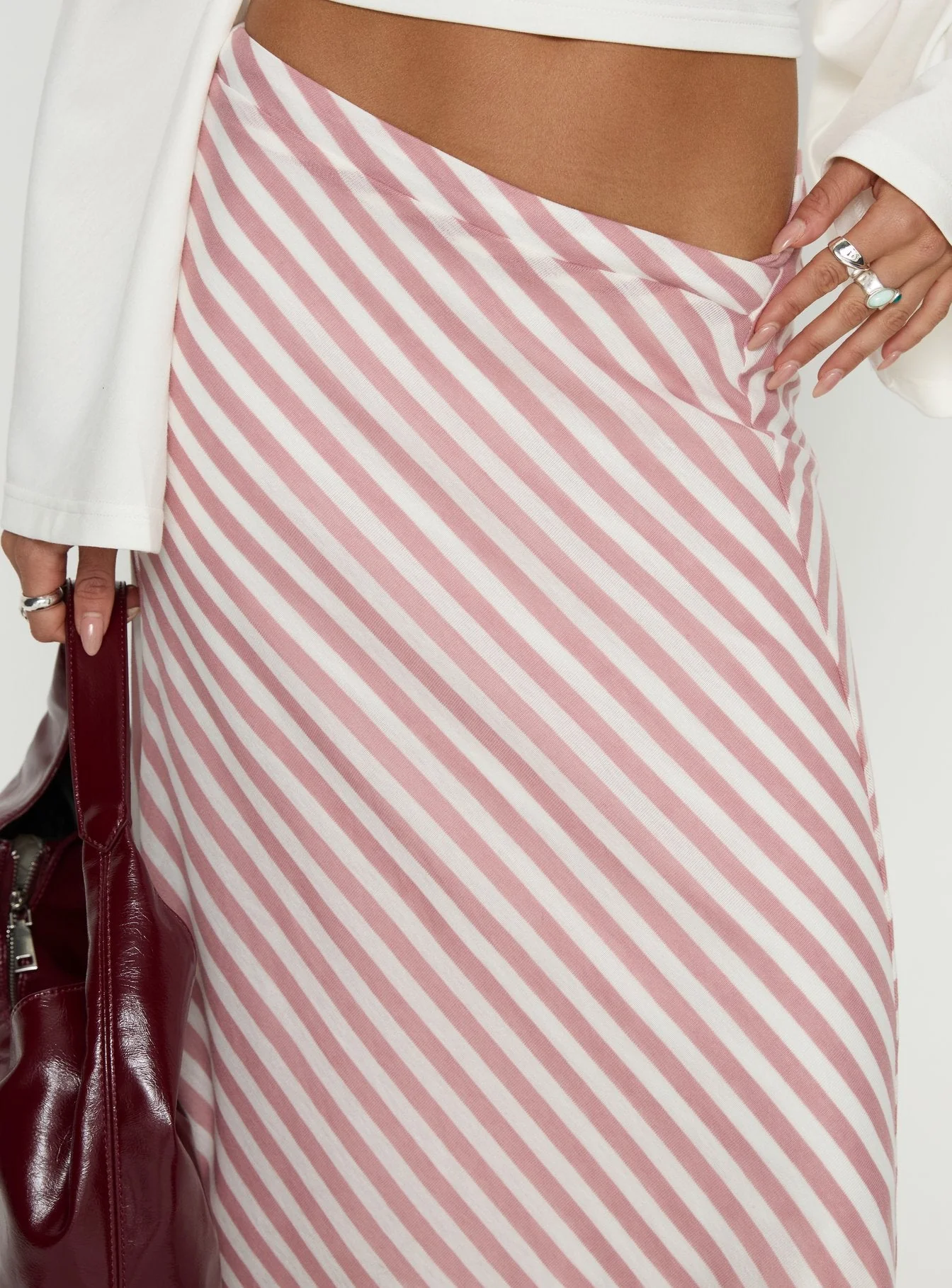 Gwenora Asymmetrical Midi Skirt Pink Stripe - Image 6