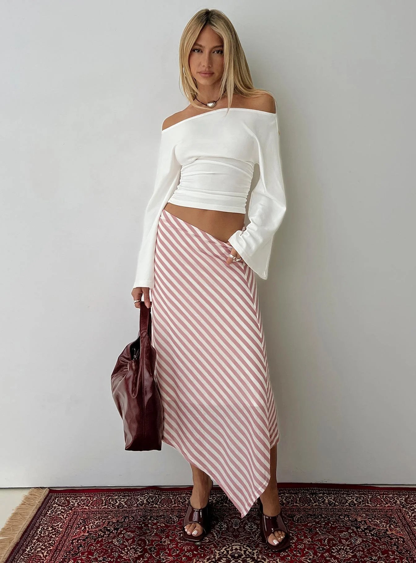 Gwenora Asymmetrical Midi Skirt Pink Stripe - Image 8