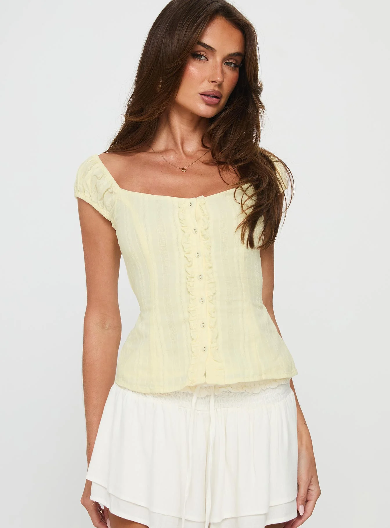 Gysella Off Shoulder Woven Top Yellow - Image 2