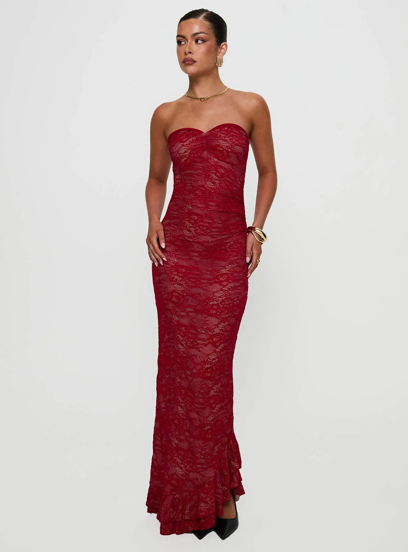Hailees Lace Strapless Maxi Dress Red - Image 3