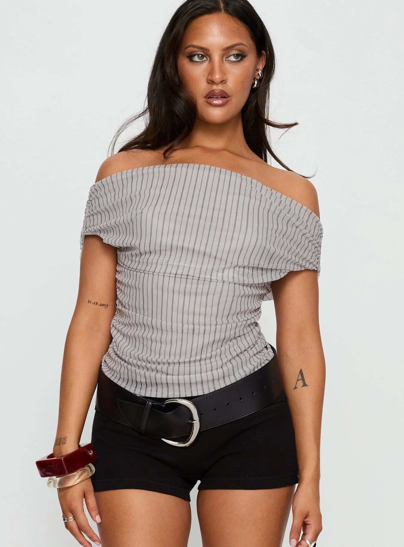 Hailley Off Shoulder Top Stripe - Image 2