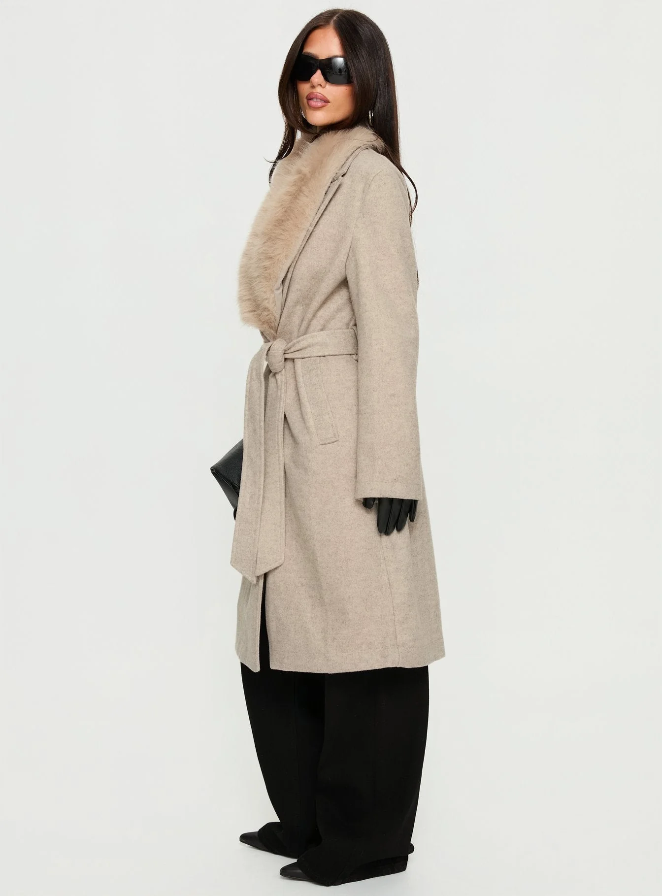 Hallyn Faux Fur Collar Coat Beige - Image 4