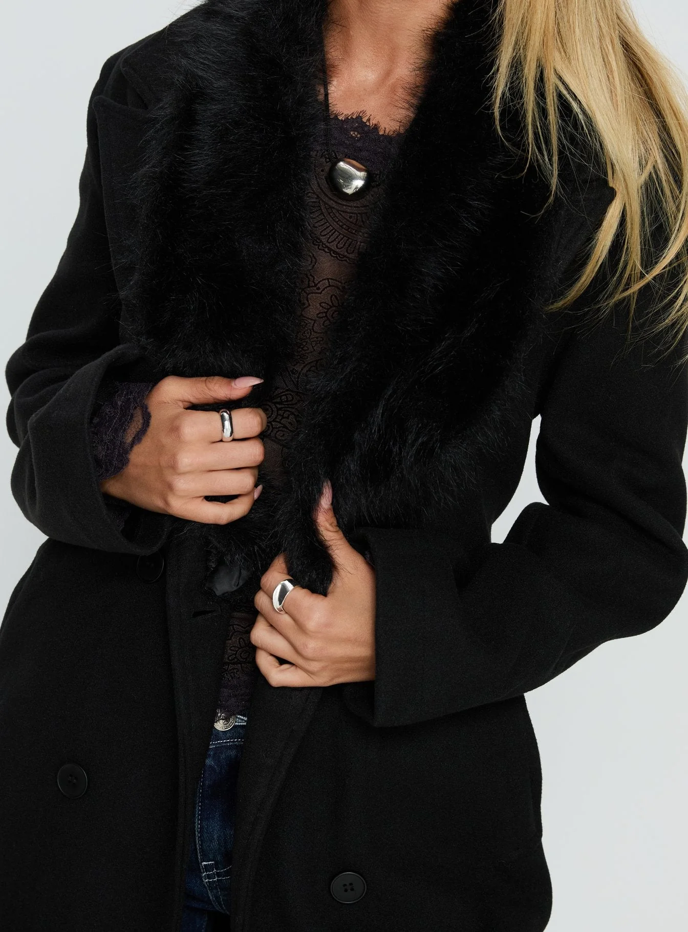 Hallyn Faux Fur Collar Coat Black - Image 6