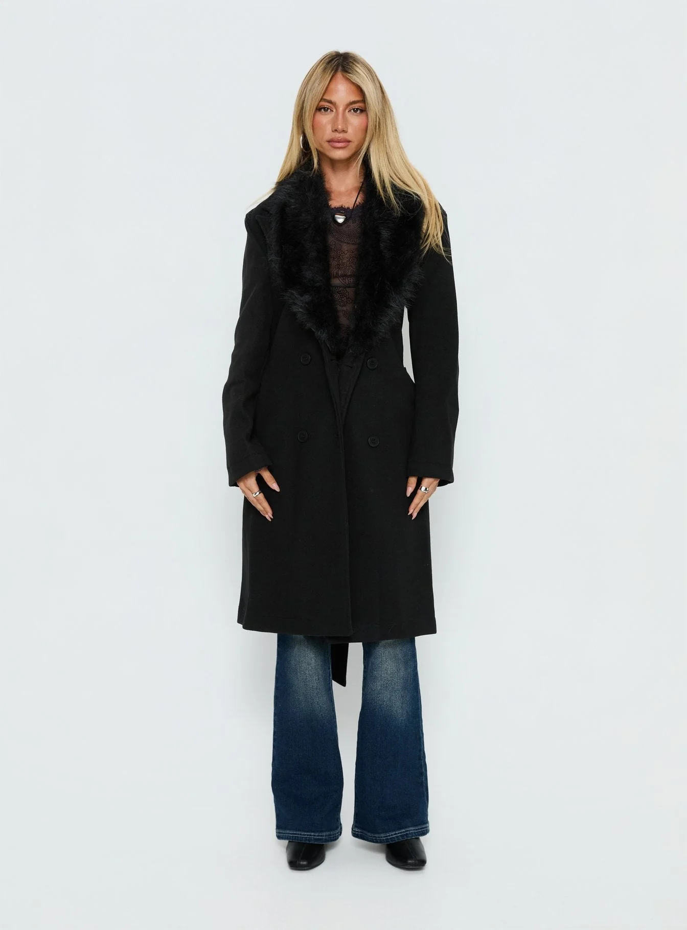 Hallyn Faux Fur Collar Coat Black - Image 7