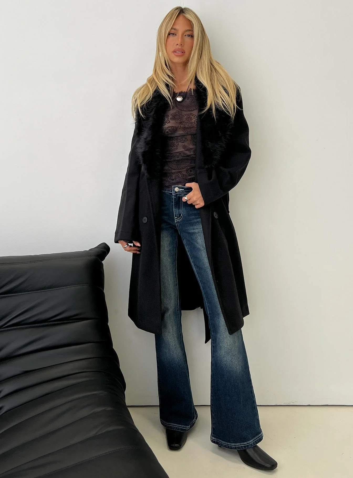 Hallyn Faux Fur Collar Coat Black - Image 8