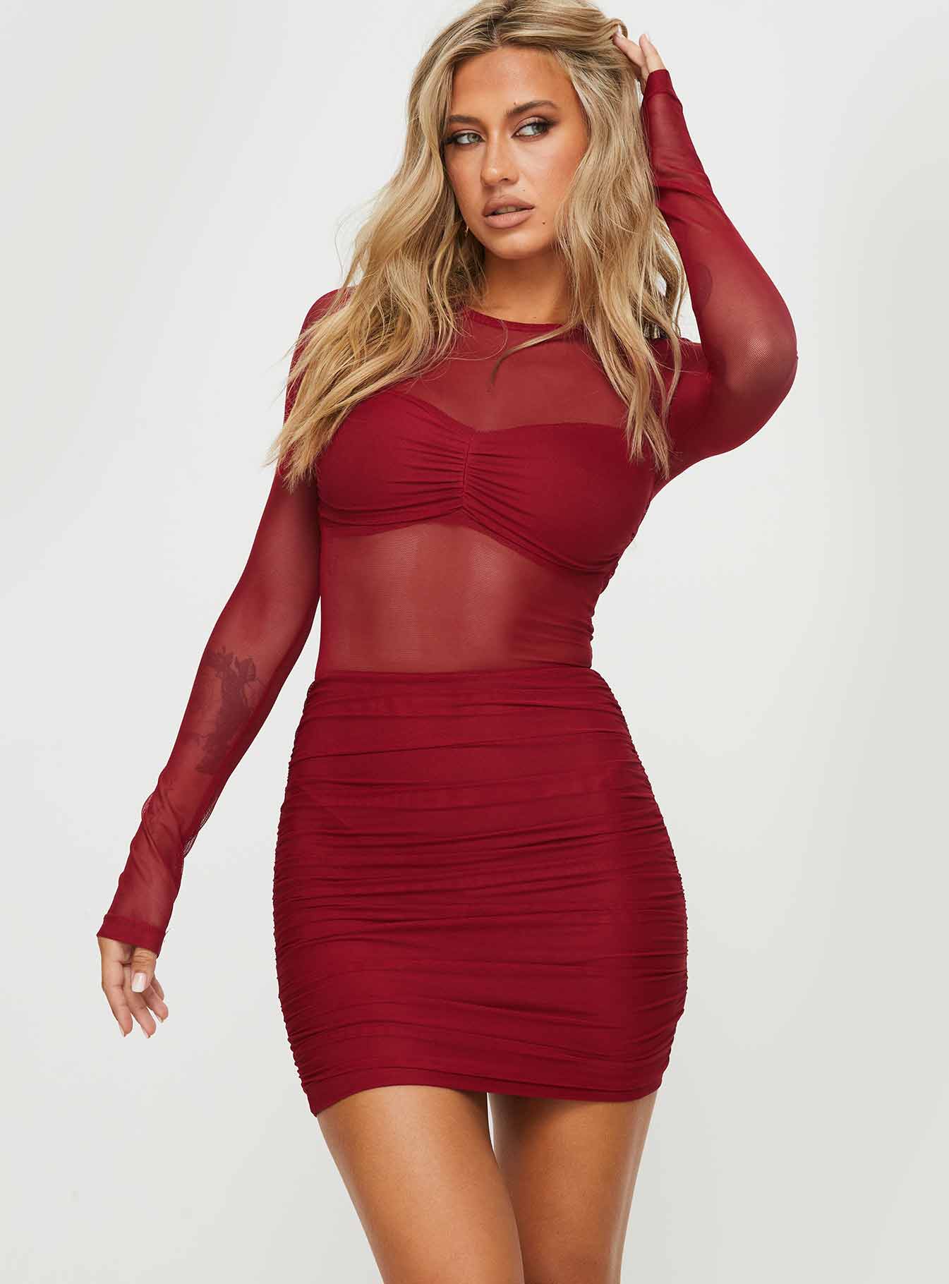 Hapstall Long Sleeve Mini Dress Burgundy - Image 2
