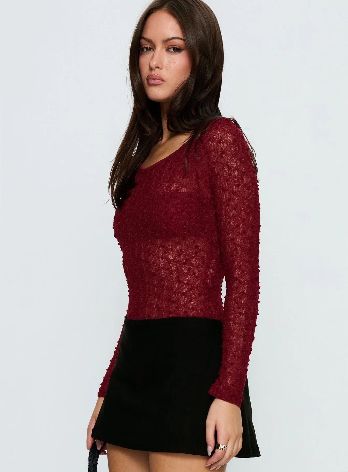 Harly Sheer Long Sleeve Bodysuit Red - Image 3