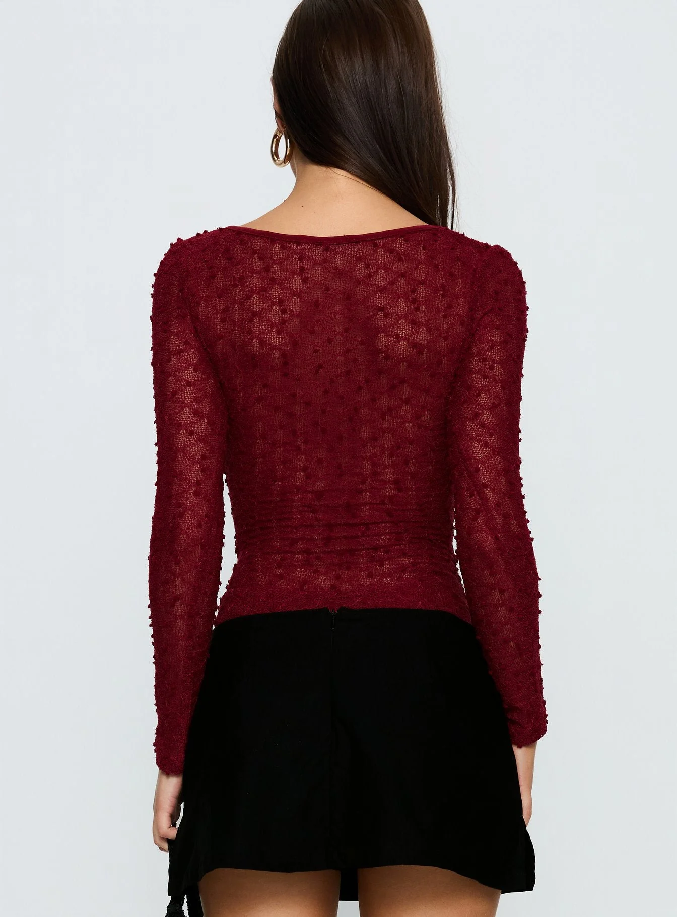 Harly Sheer Long Sleeve Bodysuit Red - Image 4