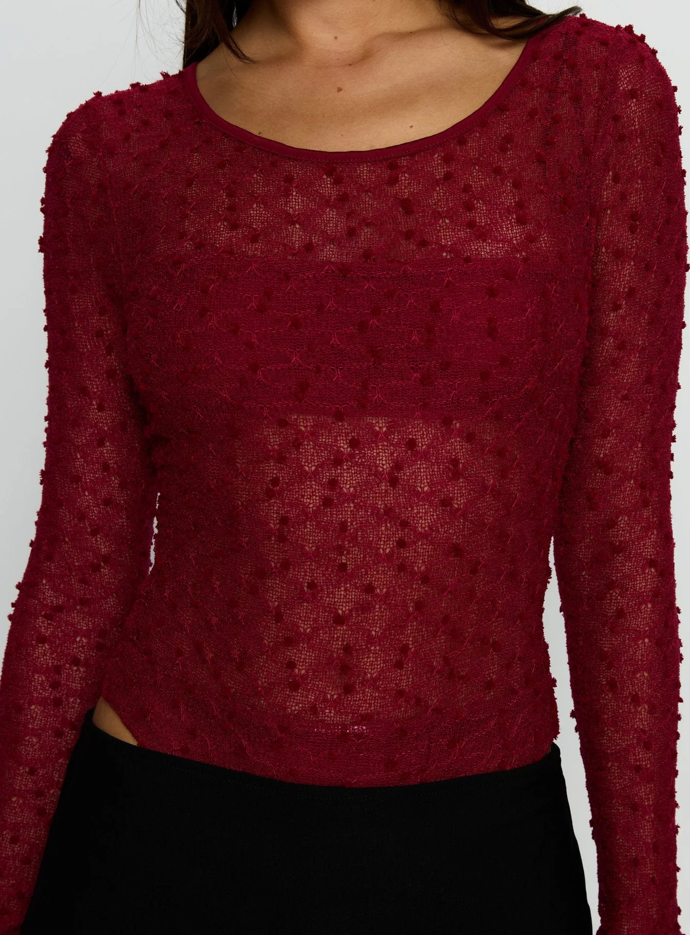 Harly Sheer Long Sleeve Bodysuit Red - Image 5