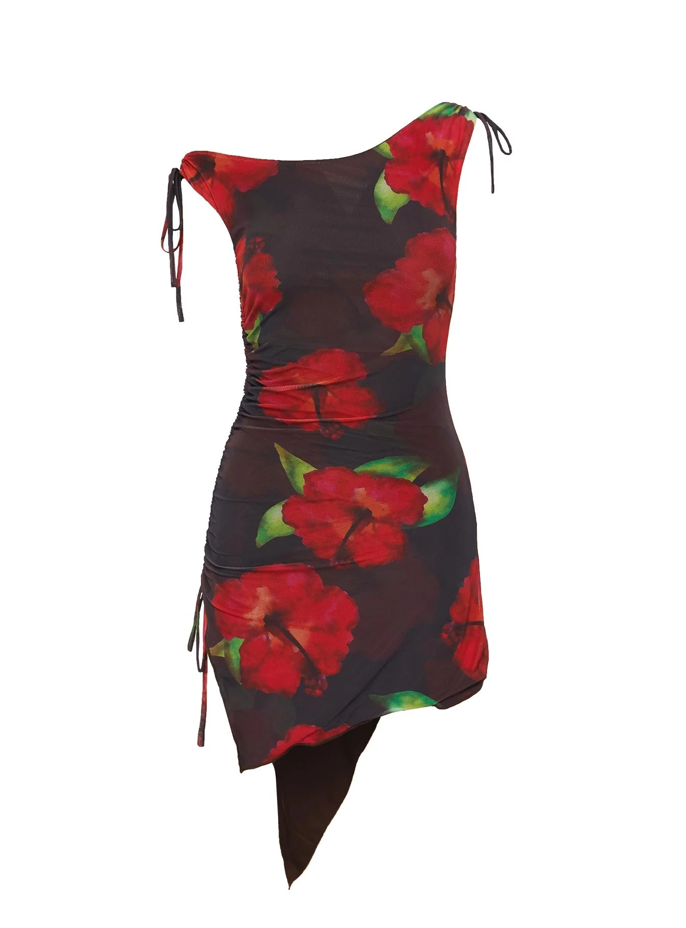 Harmonie One Shoulder Mini Dress Brown / Red - Image 11