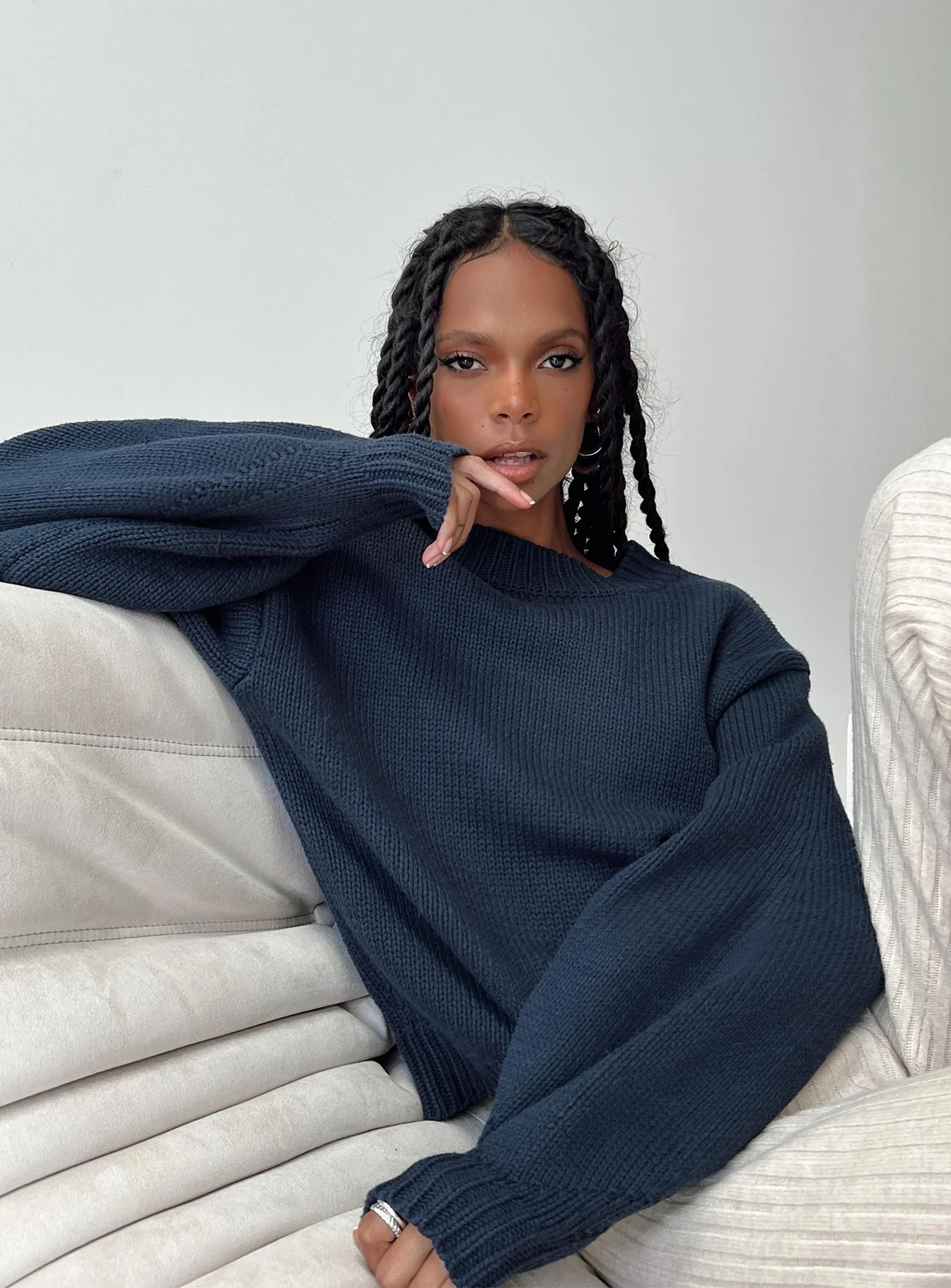 Harmony Balloon Sleeve Knit Sweater Navy - Image 8