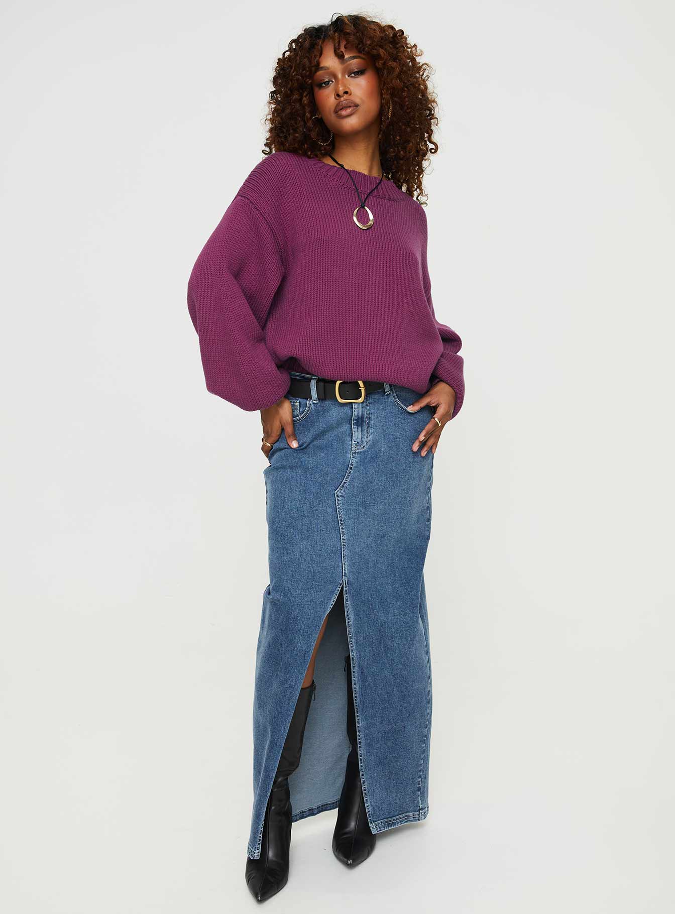 Harmony Balloon Sleeve Knit Sweater Burgundy - Image 3