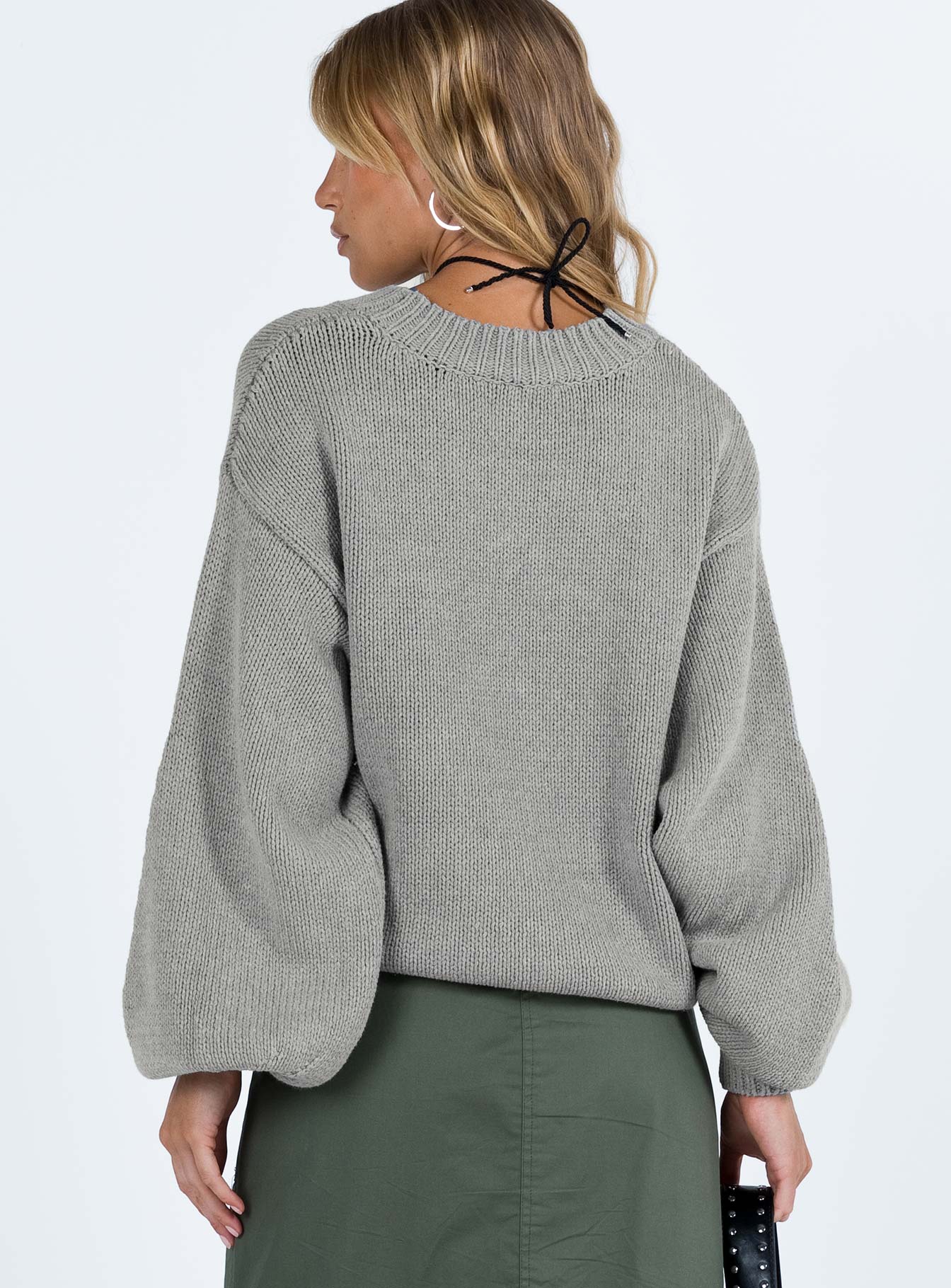 Harmony Balloon Sleeve Knit Sweater Grey - Image 5