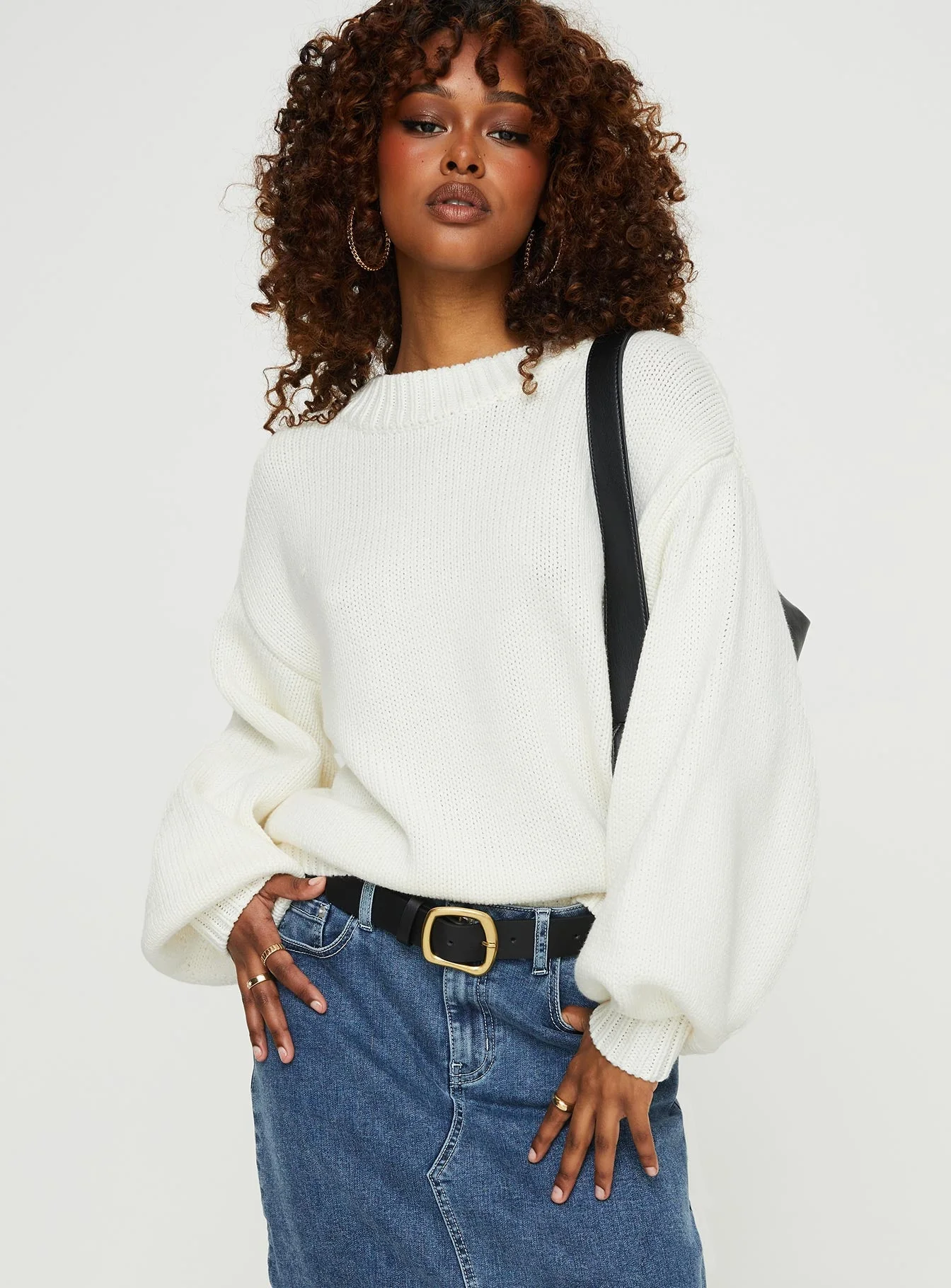 Harmony Balloon Sleeve Knit Sweater White - Image 3