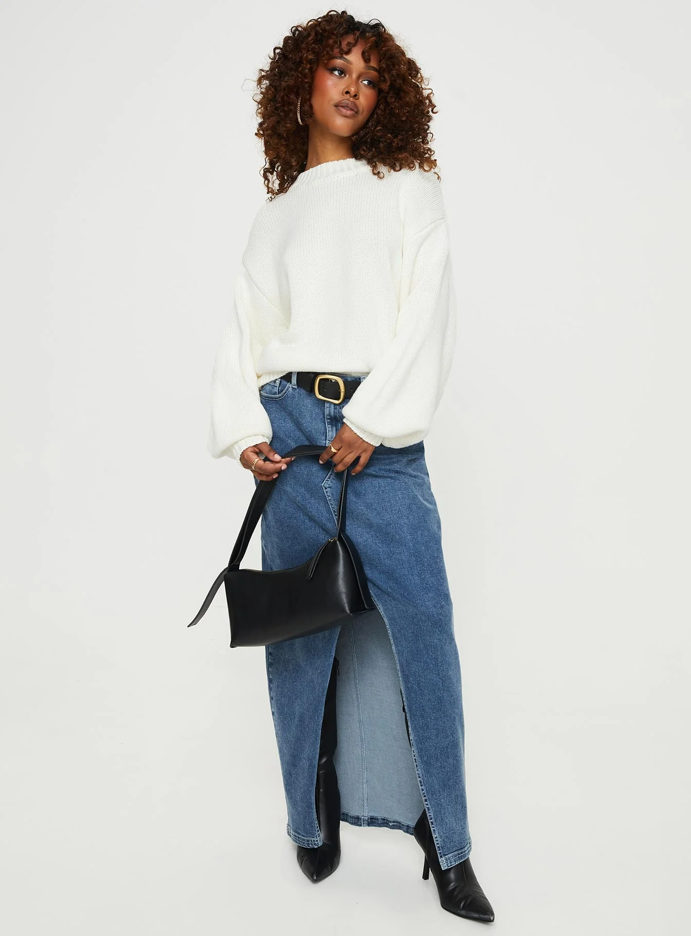 Harmony Balloon Sleeve Knit Sweater White - Image 4
