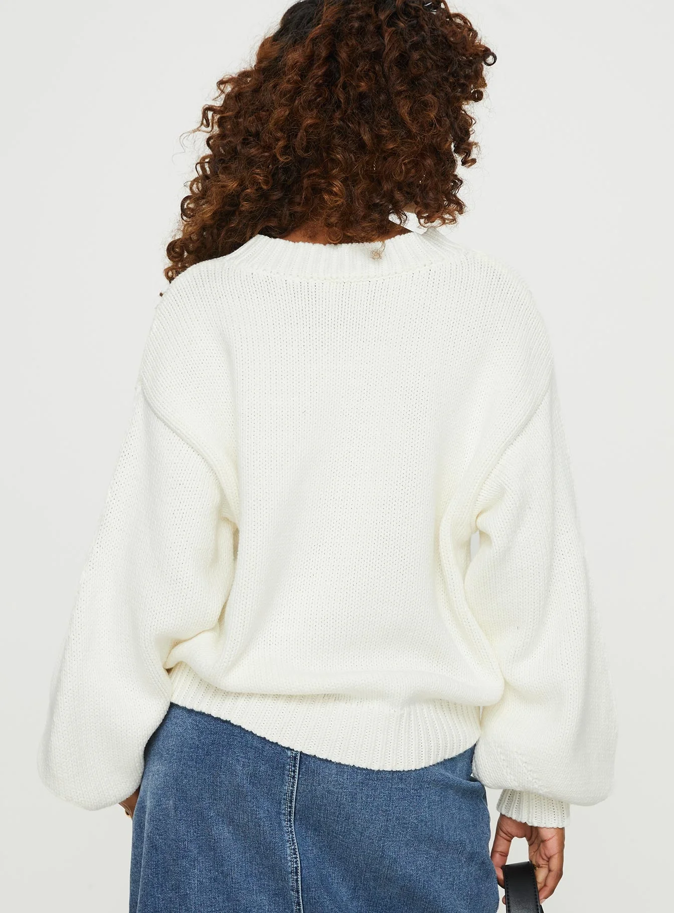 Harmony Balloon Sleeve Knit Sweater White - Image 6