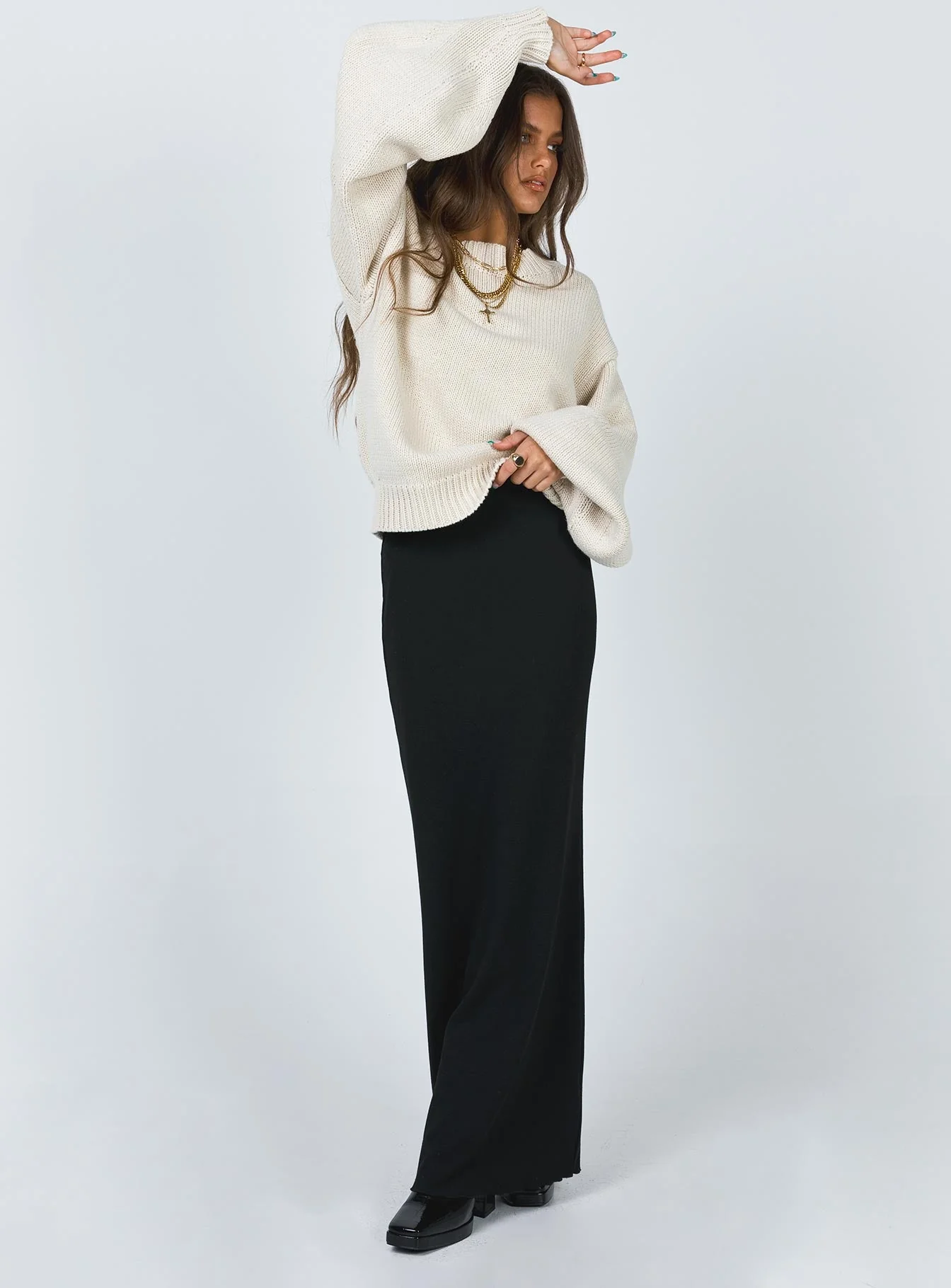 Harmony Balloon Sleeve Knit Sweater Beige - Image 3