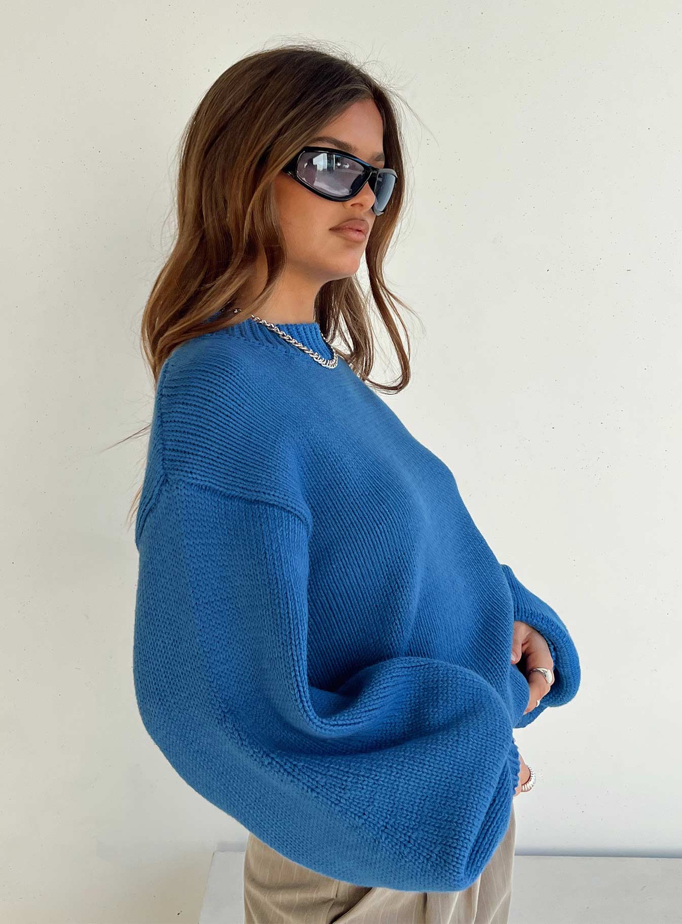 Harmony Balloon Sleeve Knit Sweater Blue - Image 11