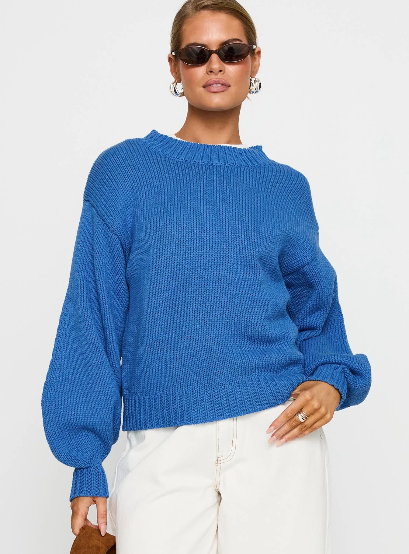 Harmony Balloon Sleeve Knit Sweater Blue - Image 2