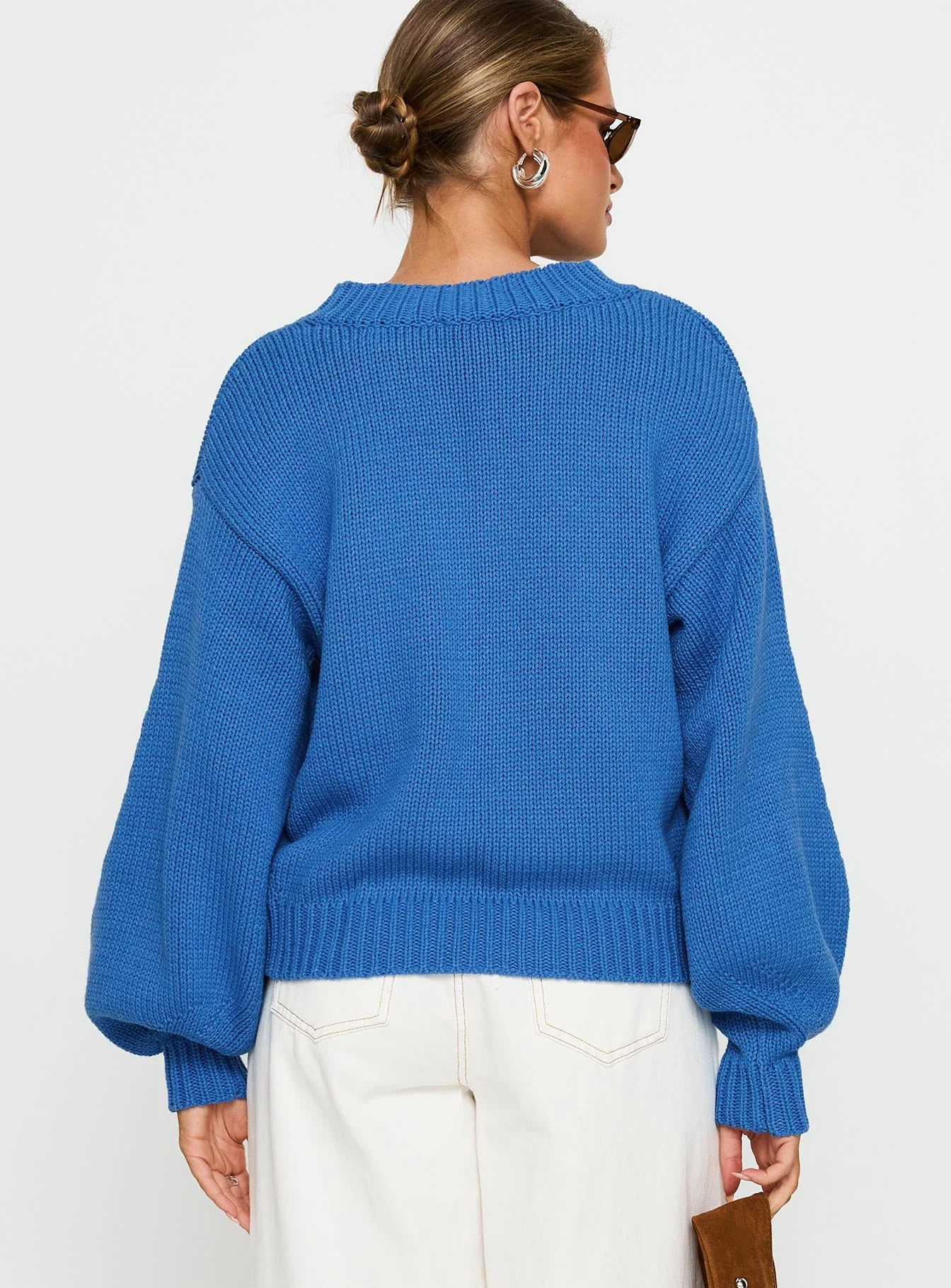 Harmony Balloon Sleeve Knit Sweater Blue - Image 5