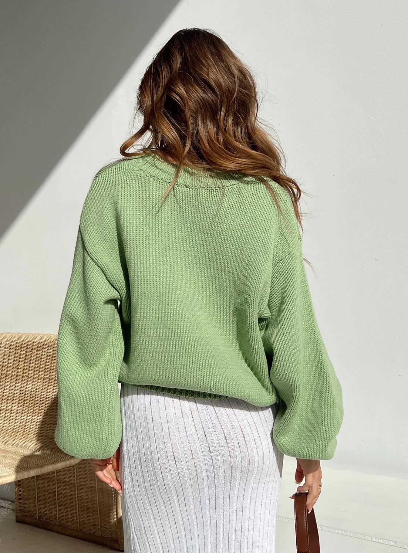 Harmony Balloon Sleeve Knit Sweater Sage - Image 12