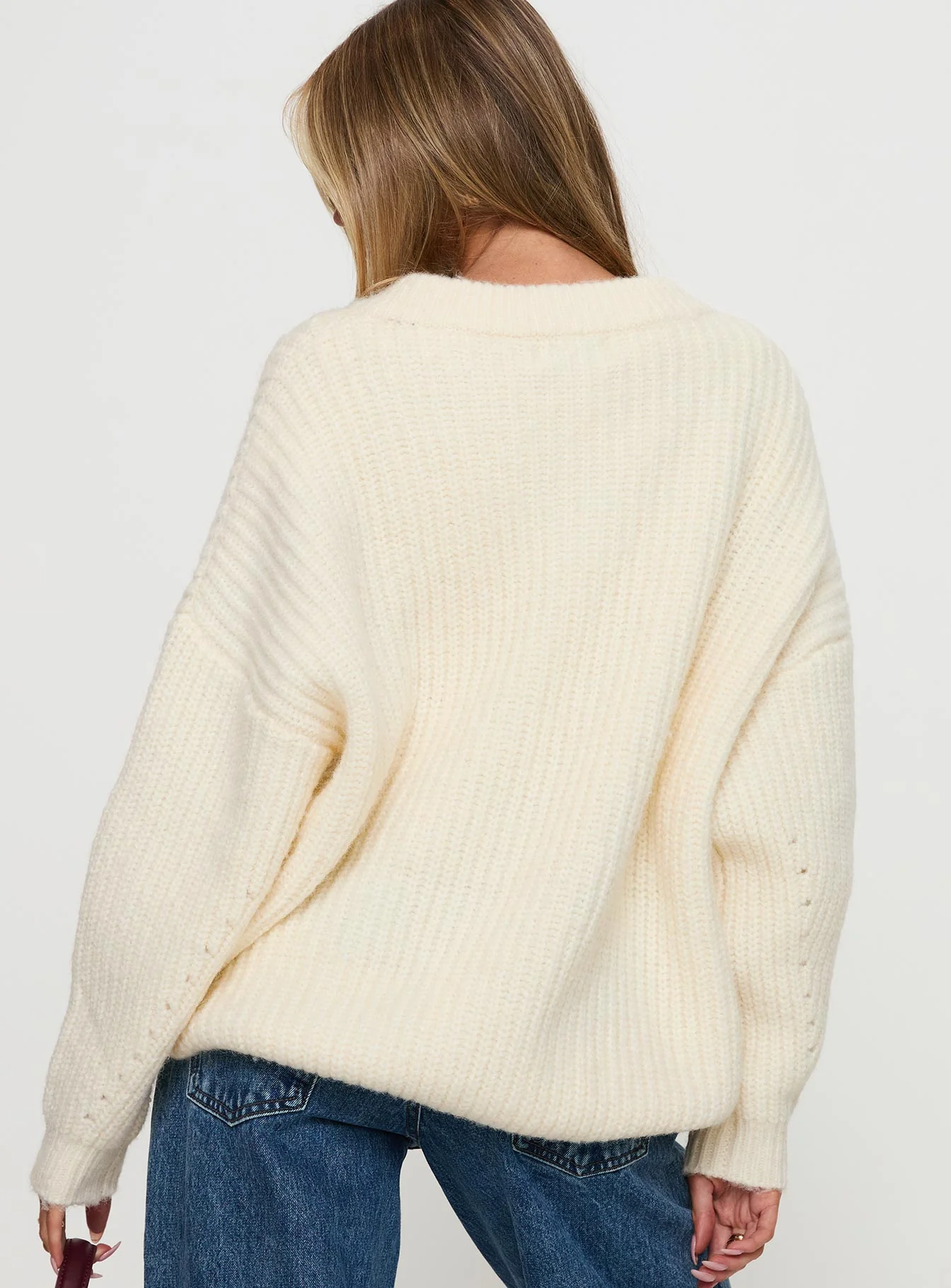 Have It All V Neck Knit Sweater Cream - Image 5
