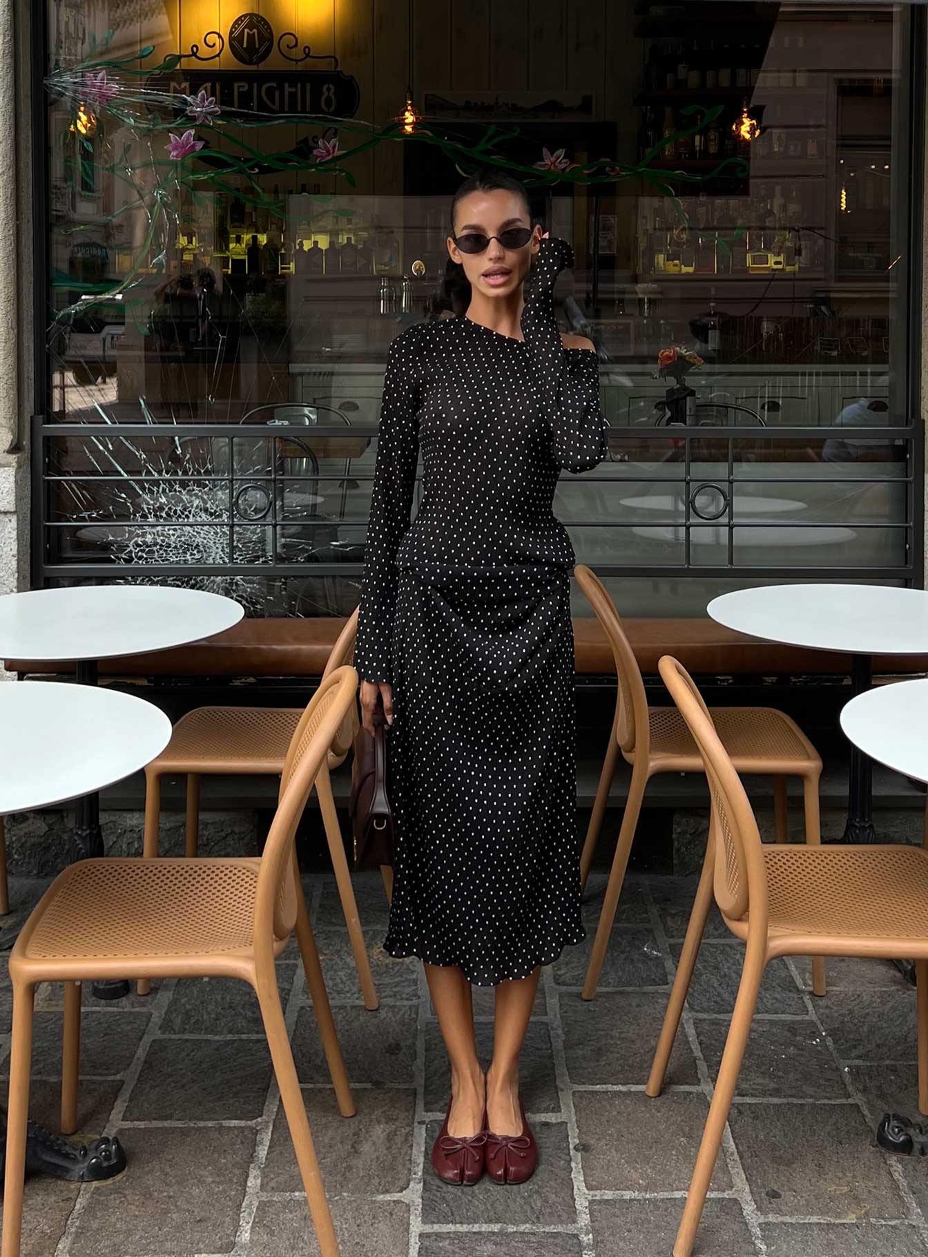 Haven Long Sleeve Maxi Dress Noir Polka - Image 8