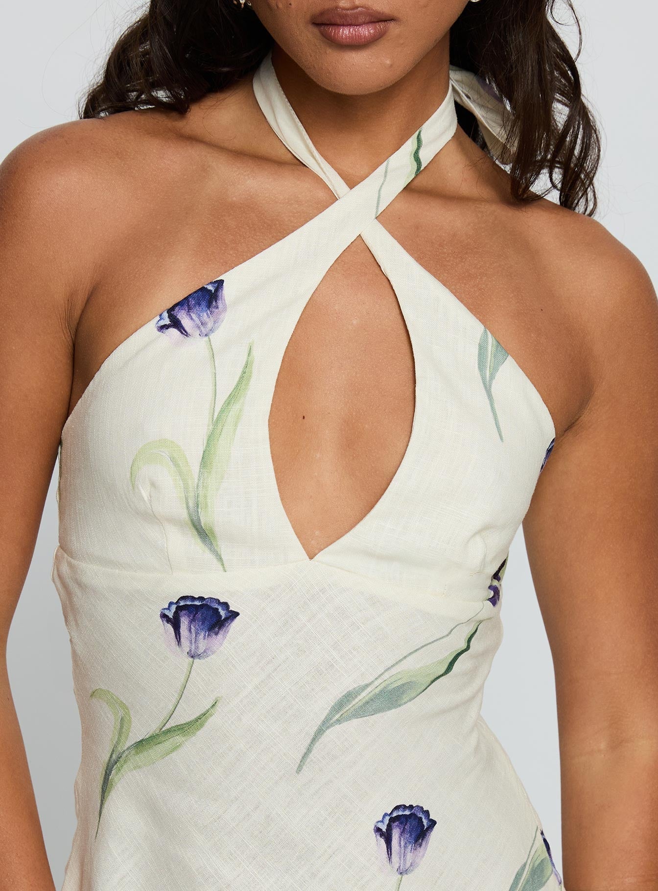 Havenna Halter Linen Blend Mini Dress Cream Floral - Image 6