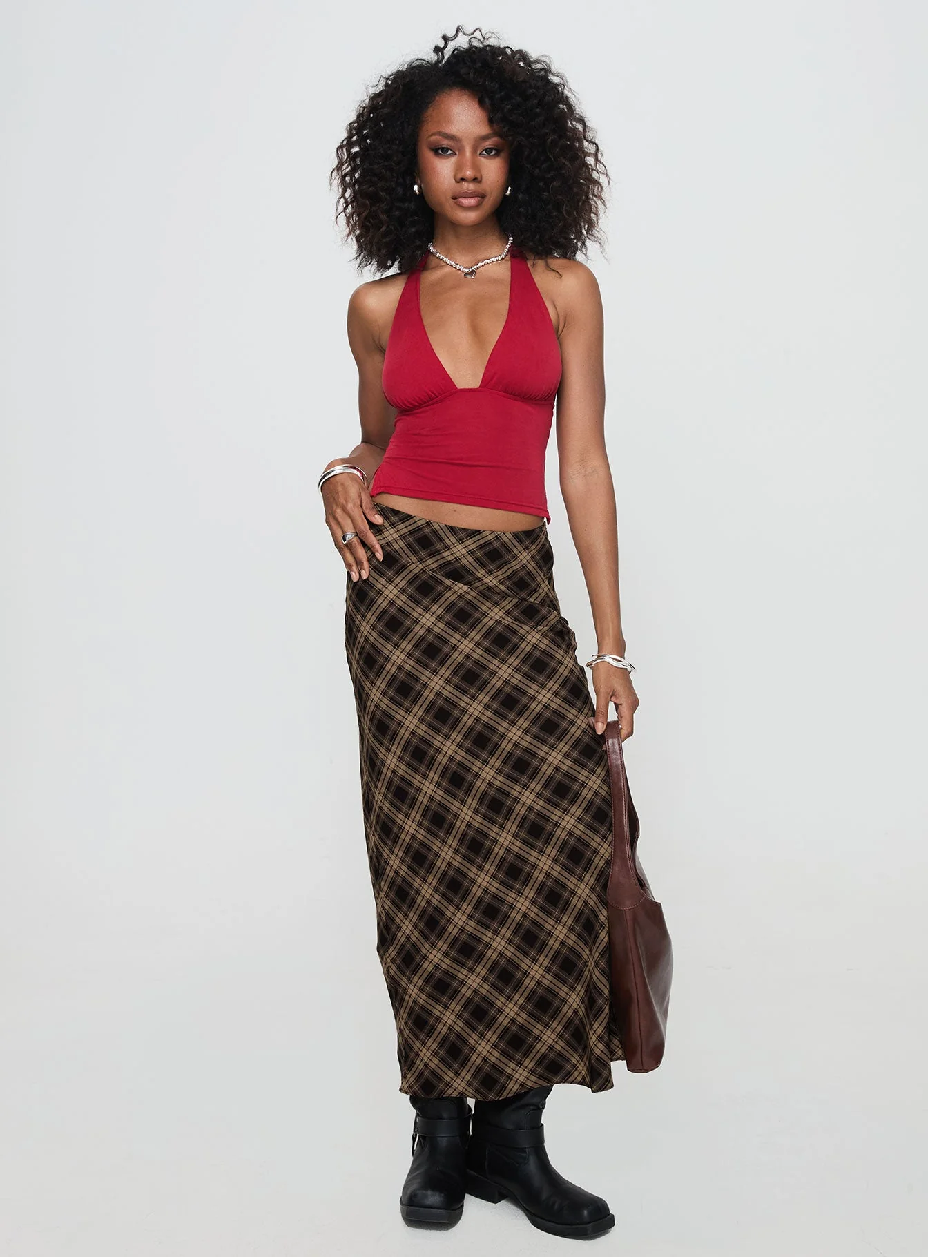 Hayze Maxi Skirt Brown Check - Image 2