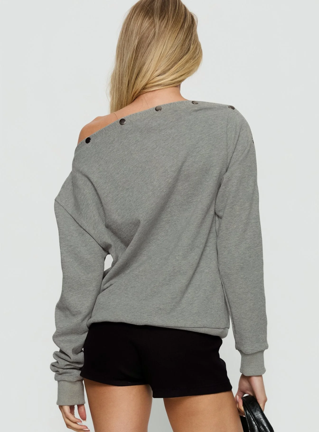 Hazle Stud Detail Off Shoulder Jumper Grey - Image 4