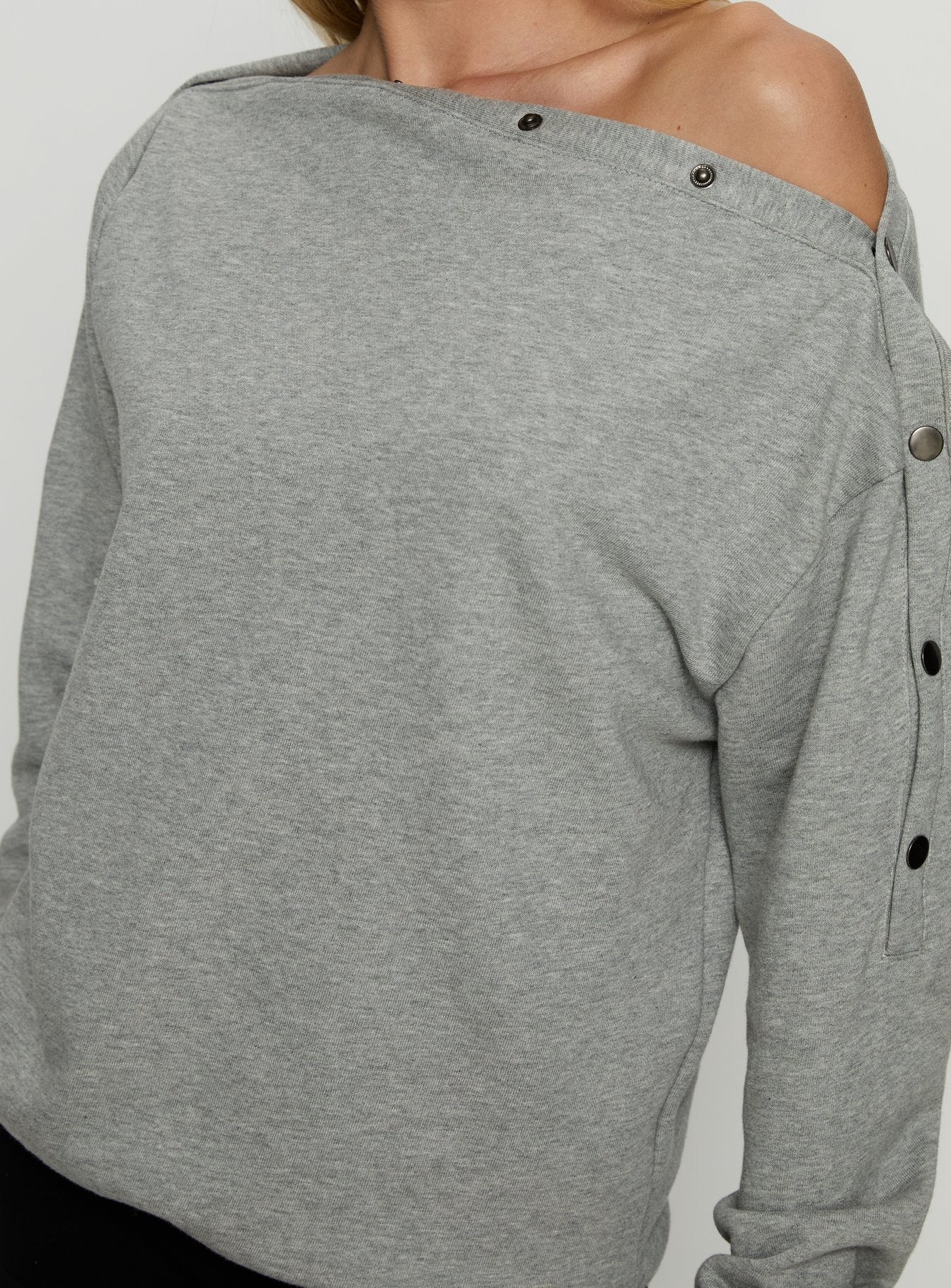 Hazle Stud Detail Off Shoulder Jumper Grey - Image 5