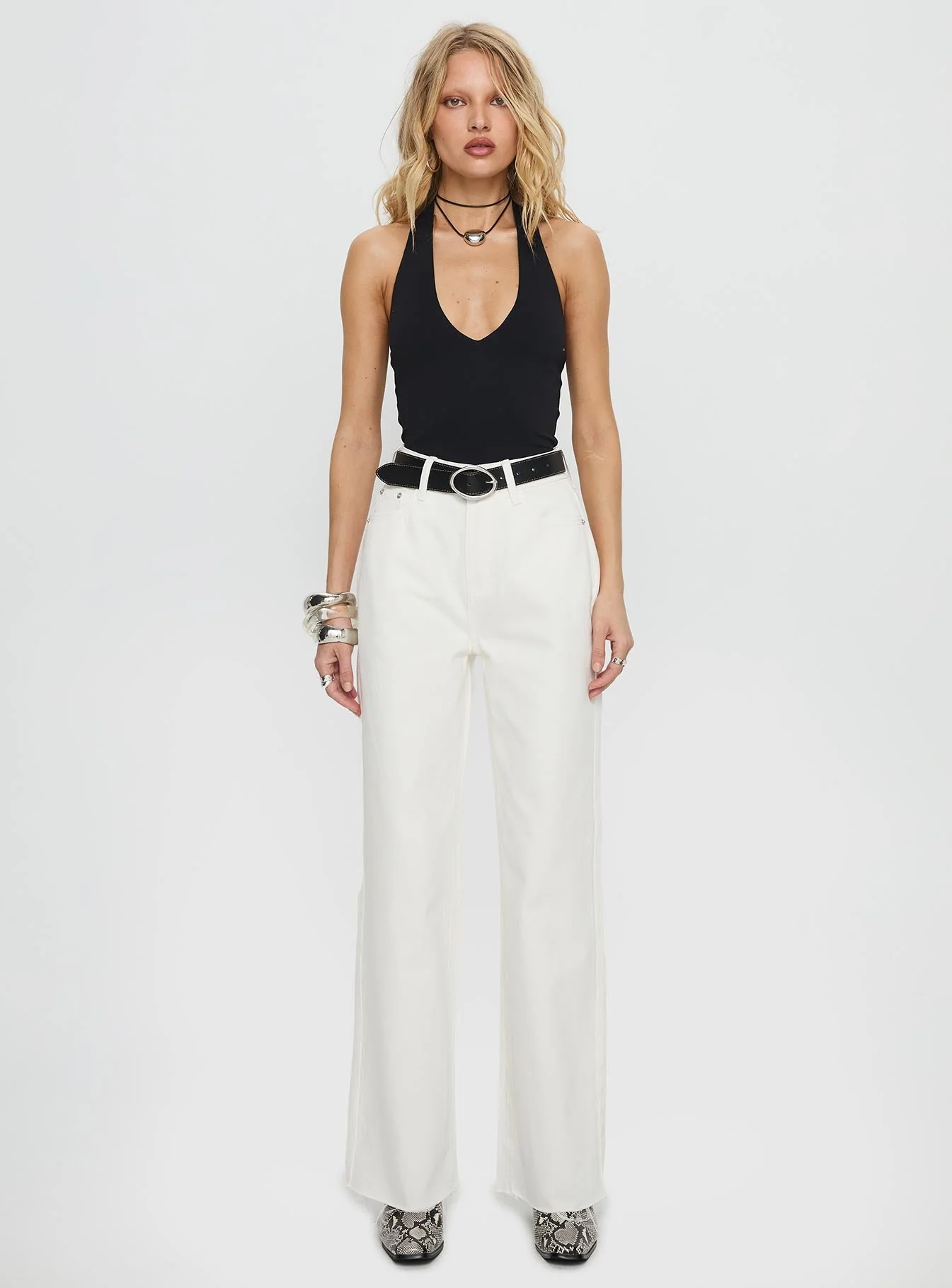 Henesey High Rise Straight Leg Jeans White Wash - Image 7