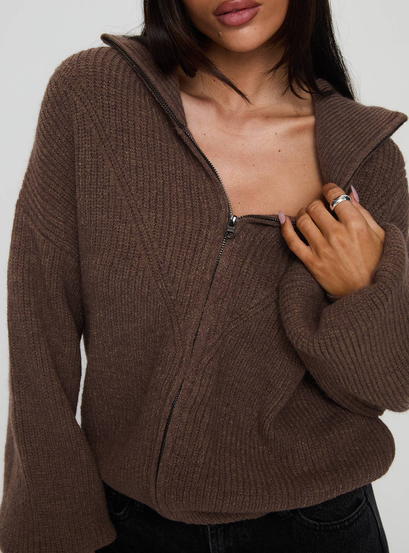 Hertford Zip Through Knit Sweater Brown - Image 6