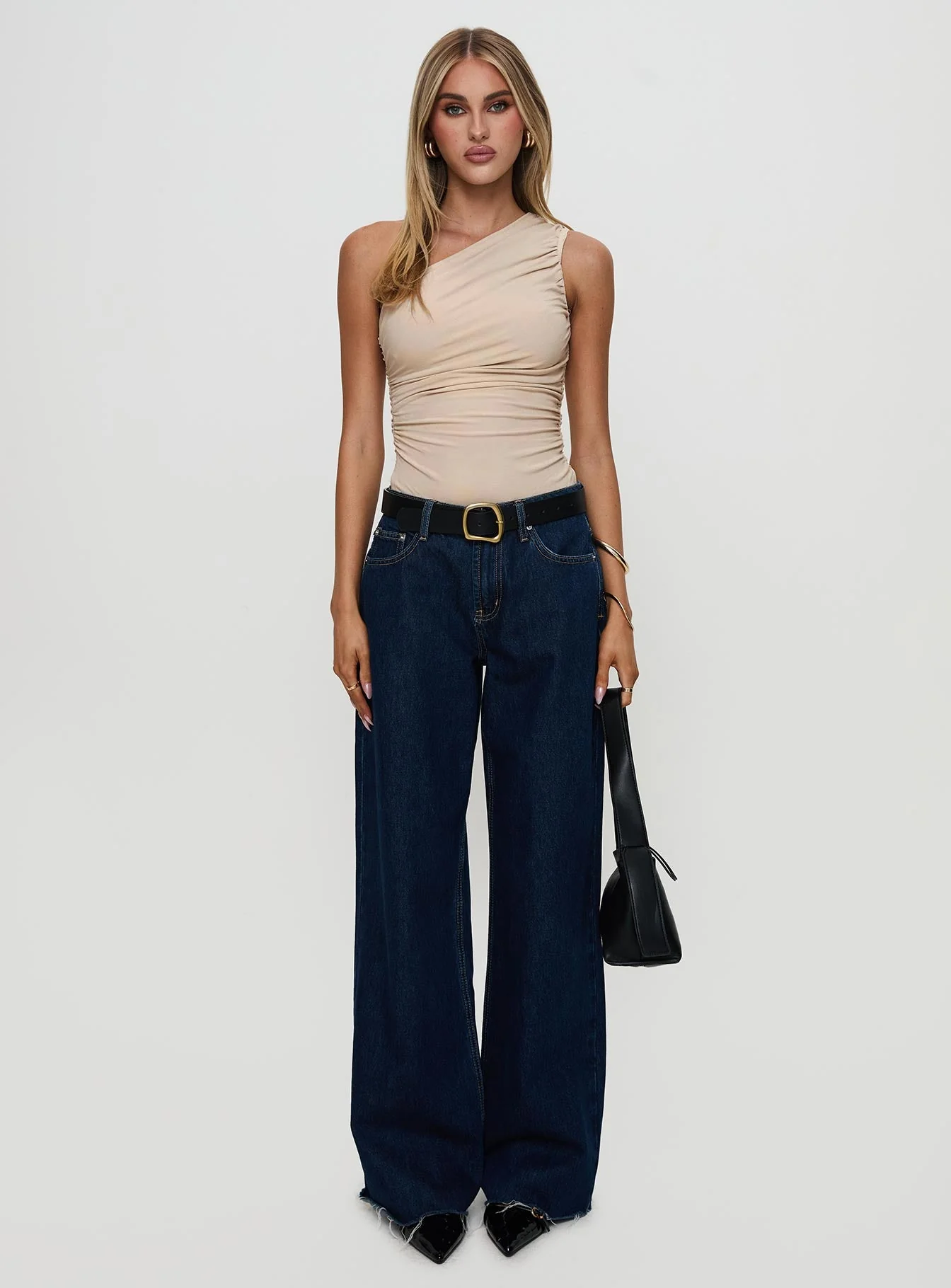 Heston Asymmetrical Ruched Bodysuit Beige - Image 8