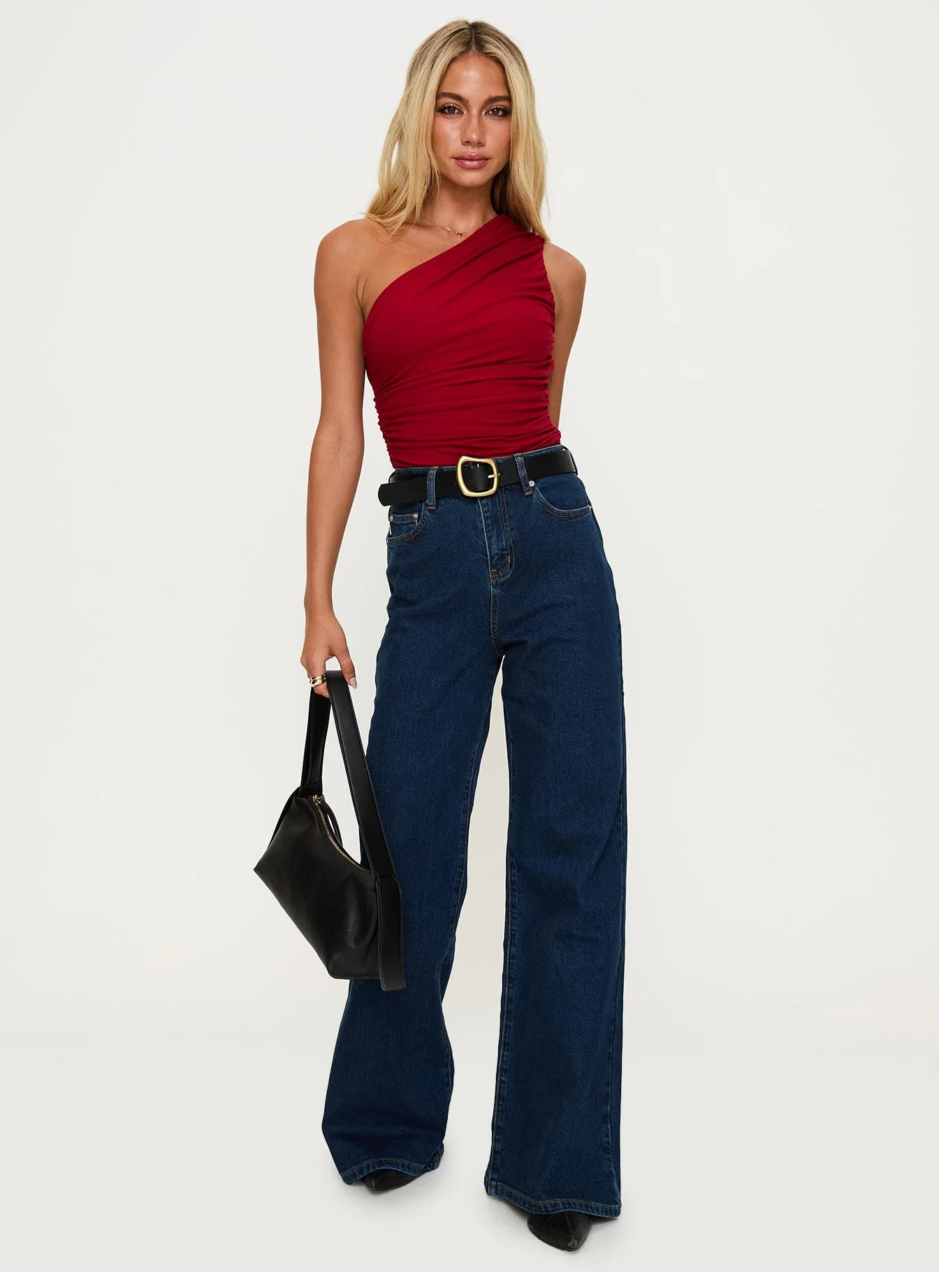 Heston Asymmetrical Ruched Bodysuit Red - Image 2