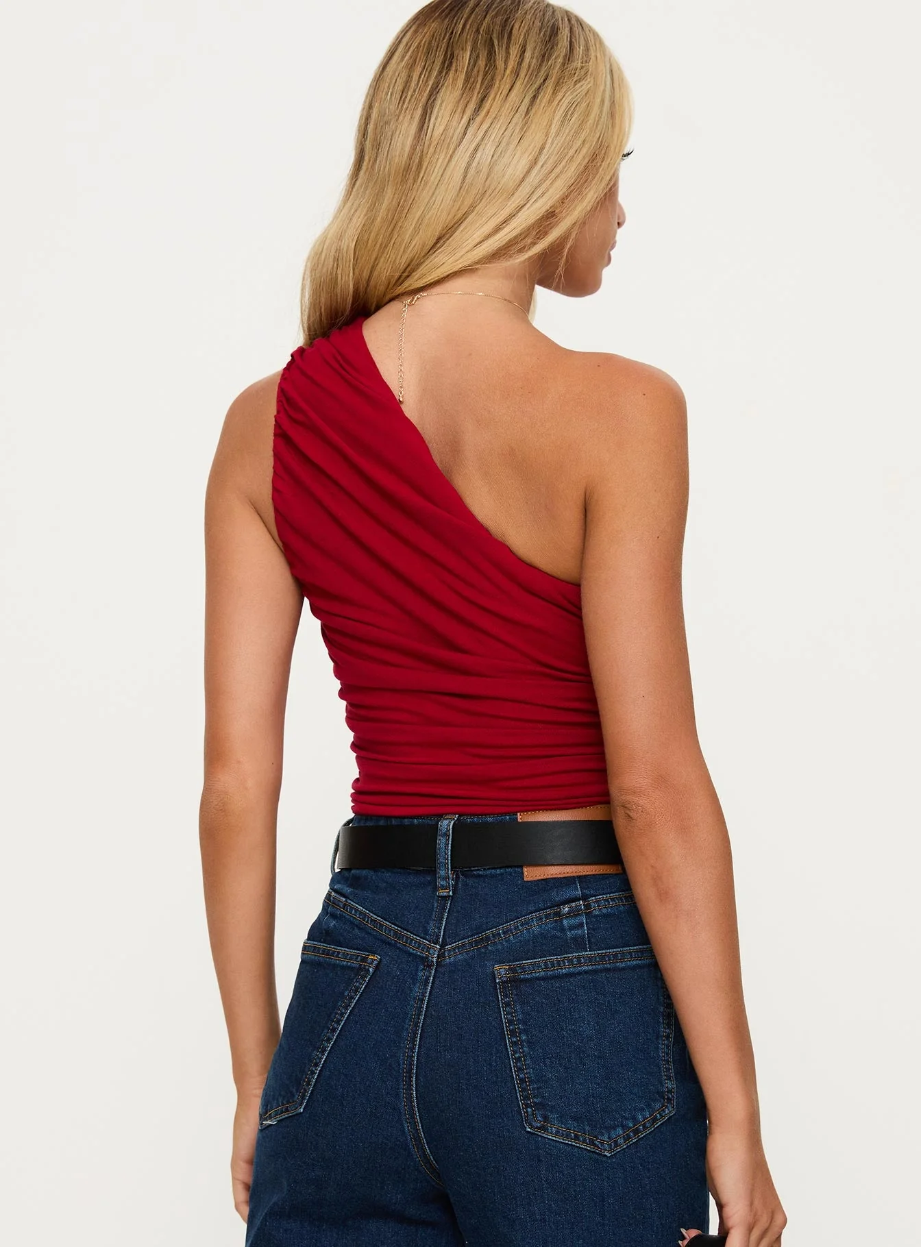 Heston Asymmetrical Ruched Bodysuit Red - Image 4