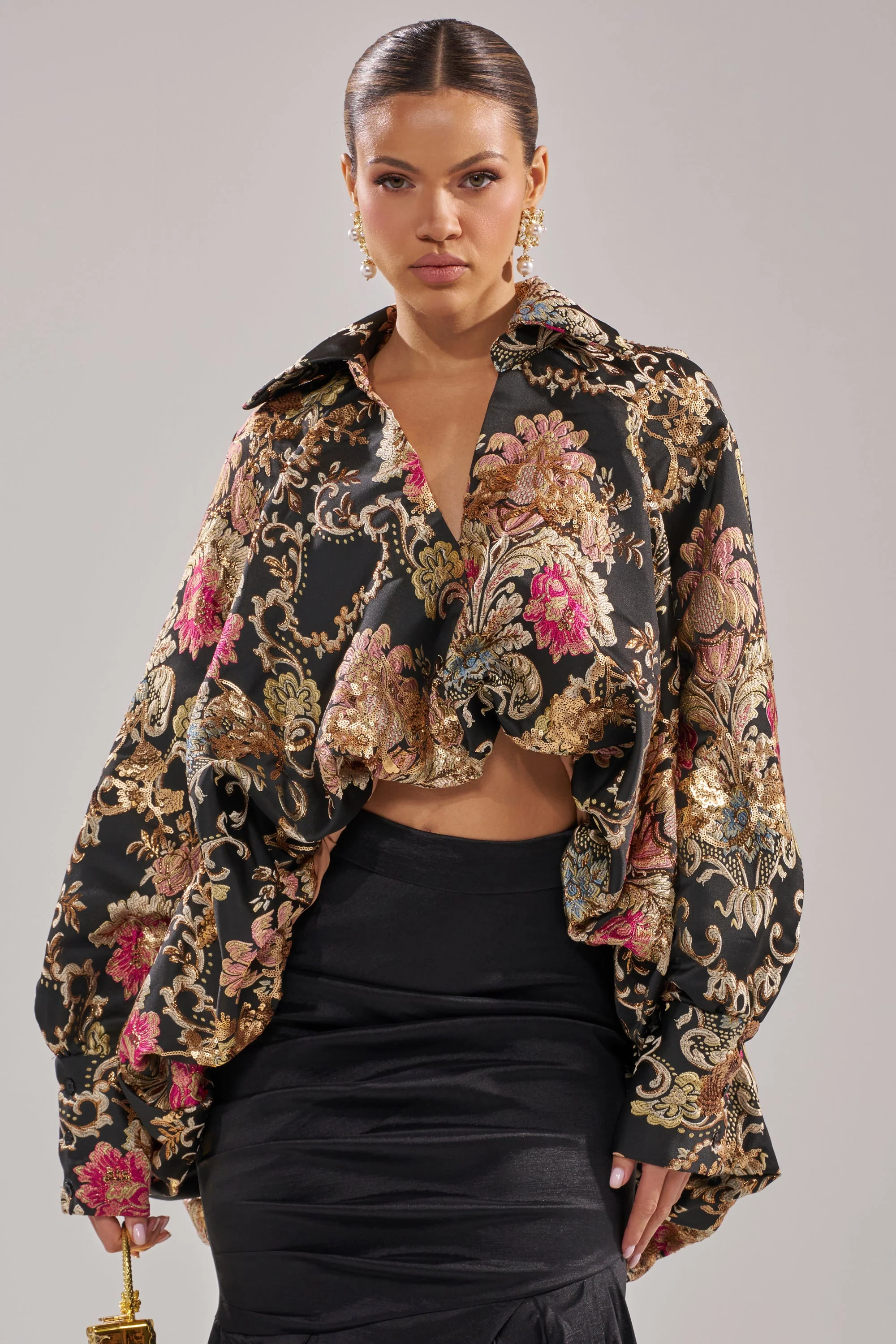 HIGH SOCIETY HIGH LOW BROCADE BLOUSE - Image 2