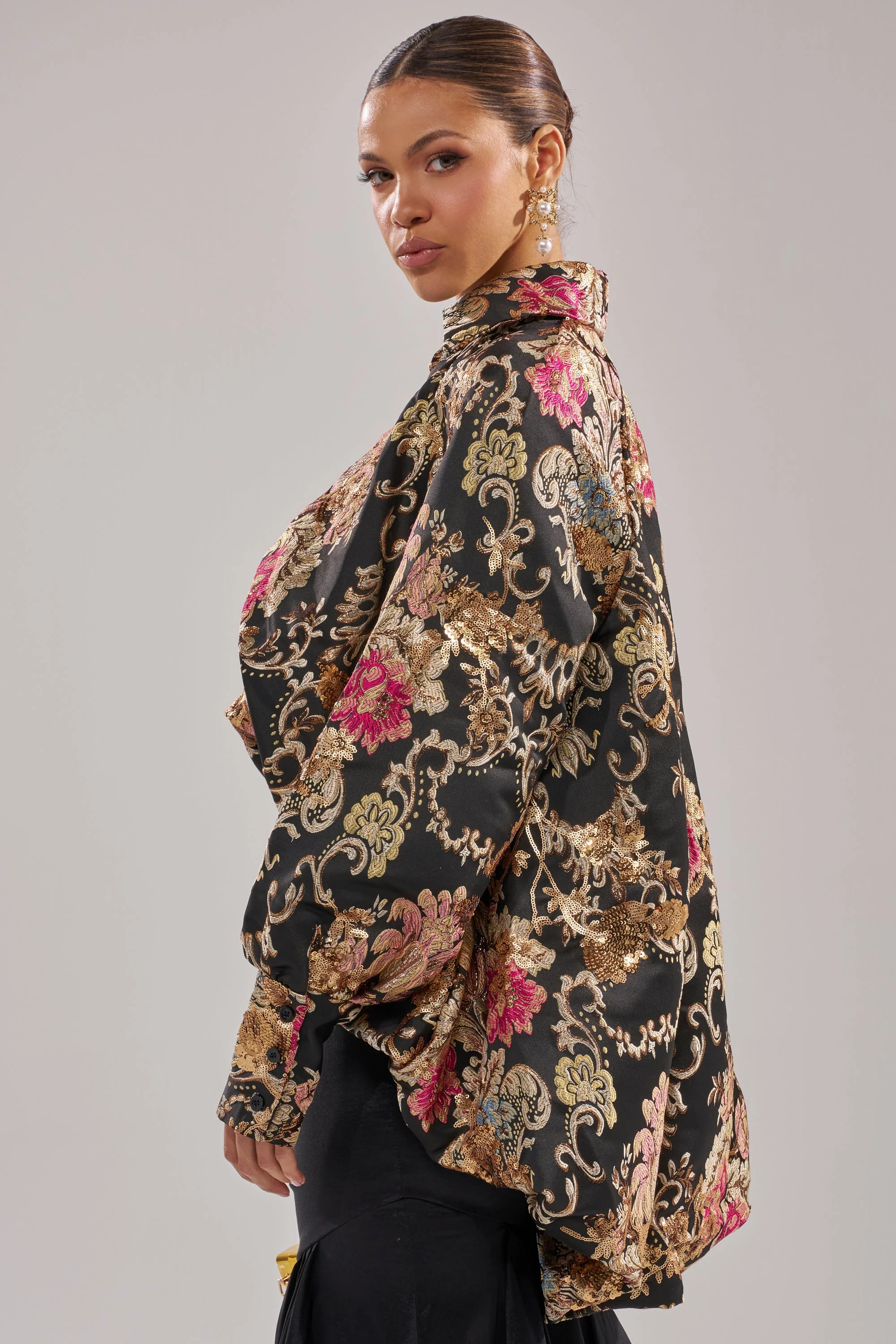 HIGH SOCIETY HIGH LOW BROCADE BLOUSE - Image 3
