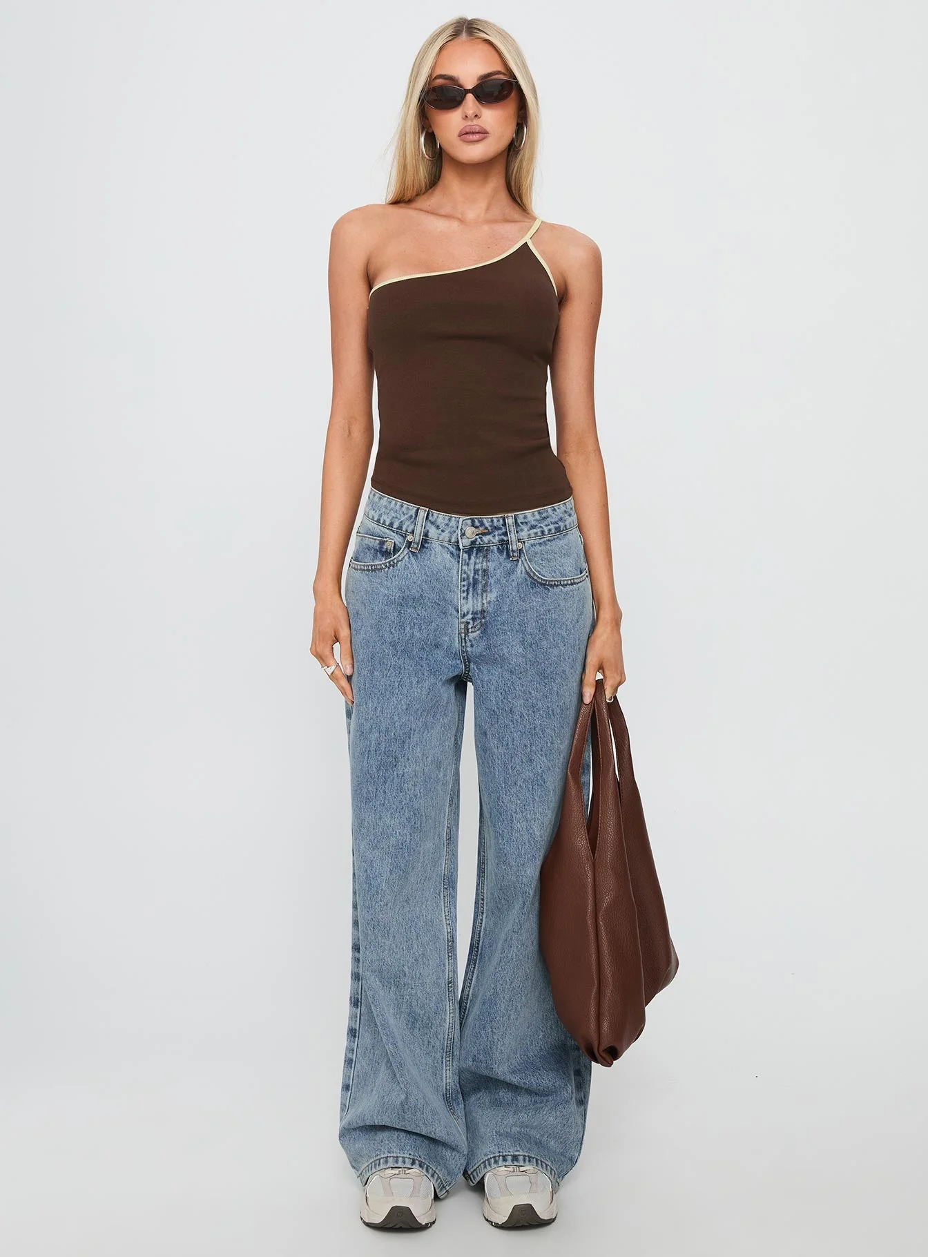 Hold It Down One Shoulder Contrast Top Chocolate / Yellow - Image 7