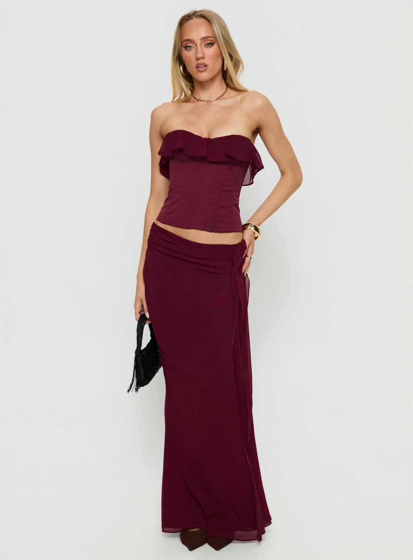 Hollian Draped Maxi Skirt Wine - Image 3