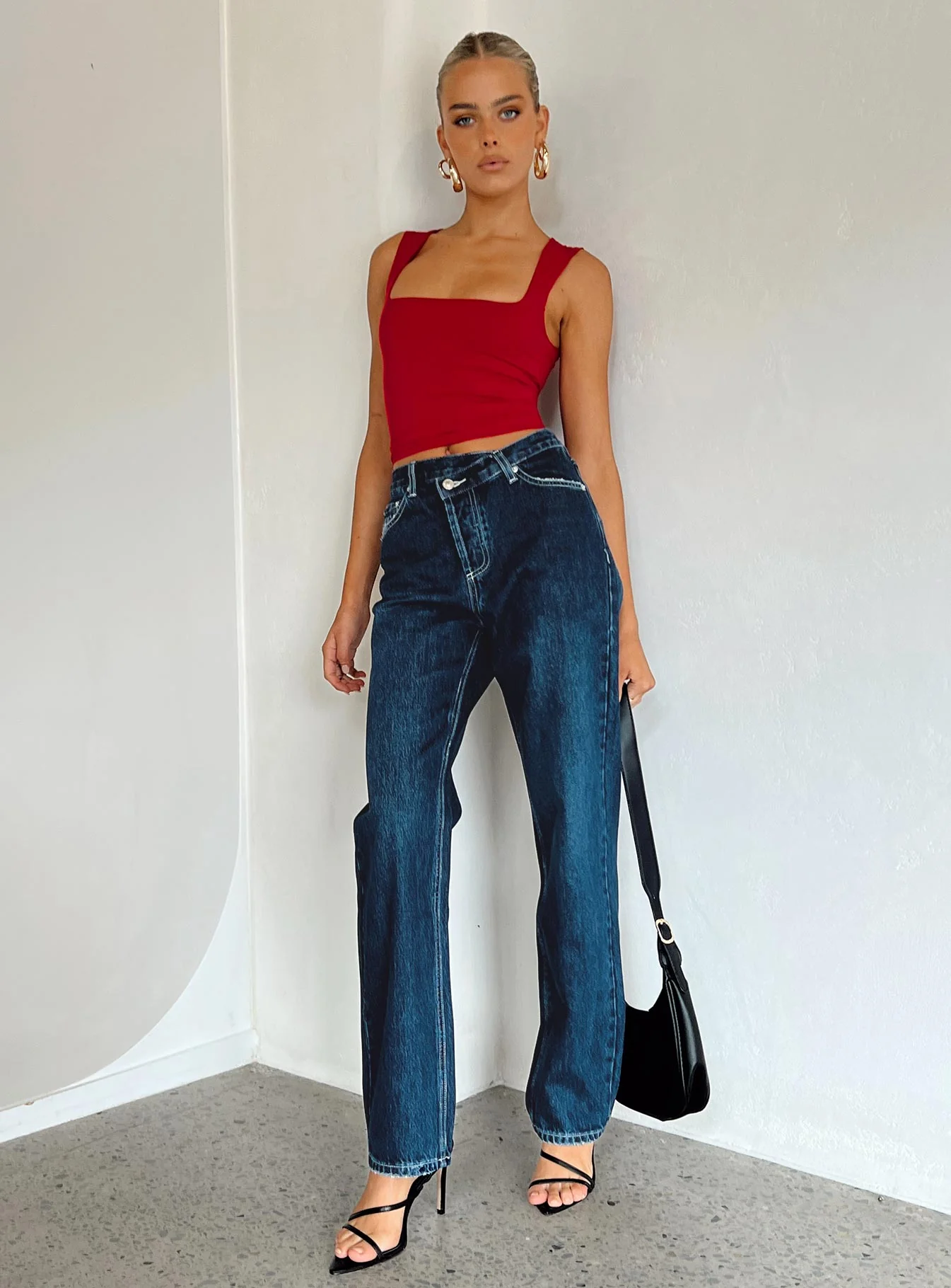 Holly Asymmetric Straight Leg Jean Dark Wash Denim - Image 2