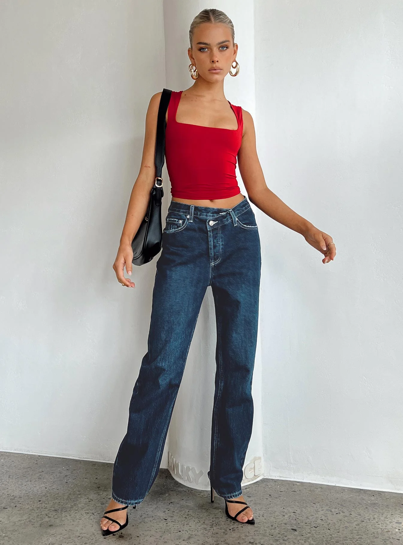 Holly Asymmetric Straight Leg Jean Dark Wash Denim - Image 3