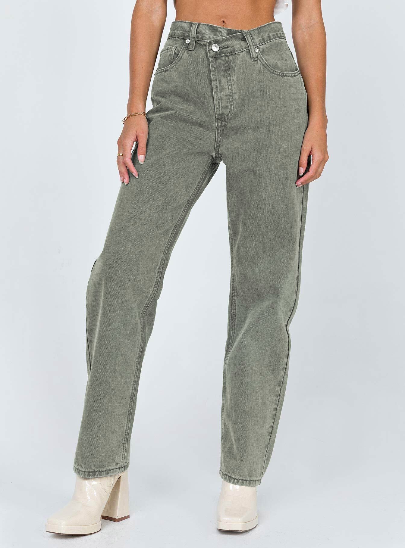 Holly Asymmetric Straight Leg Jean Green Denim - Image 2