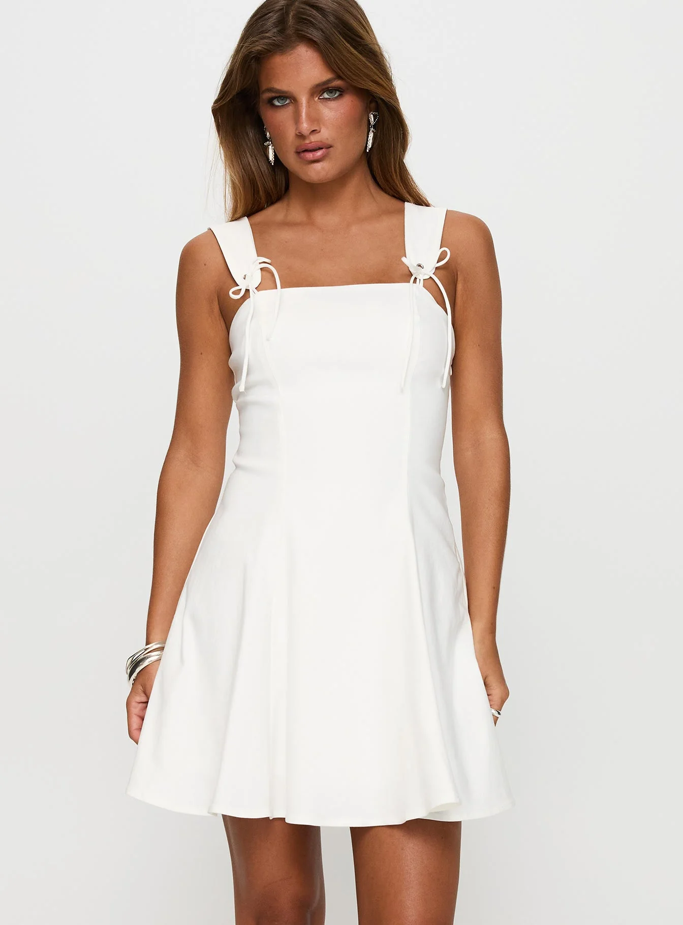 Honey Suckle Tie Up Mini Dress White - Image 2