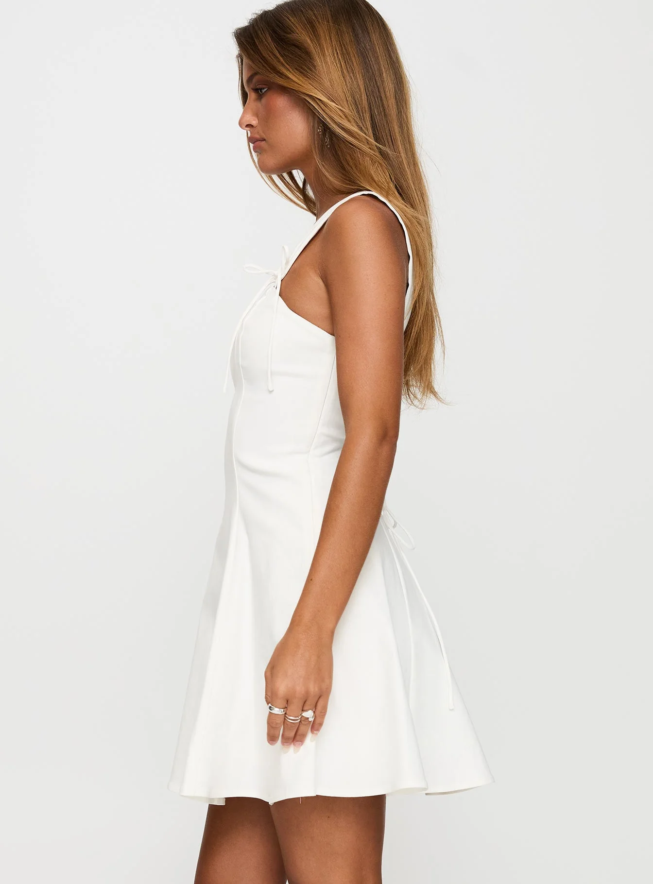 Honey Suckle Tie Up Mini Dress White - Image 4